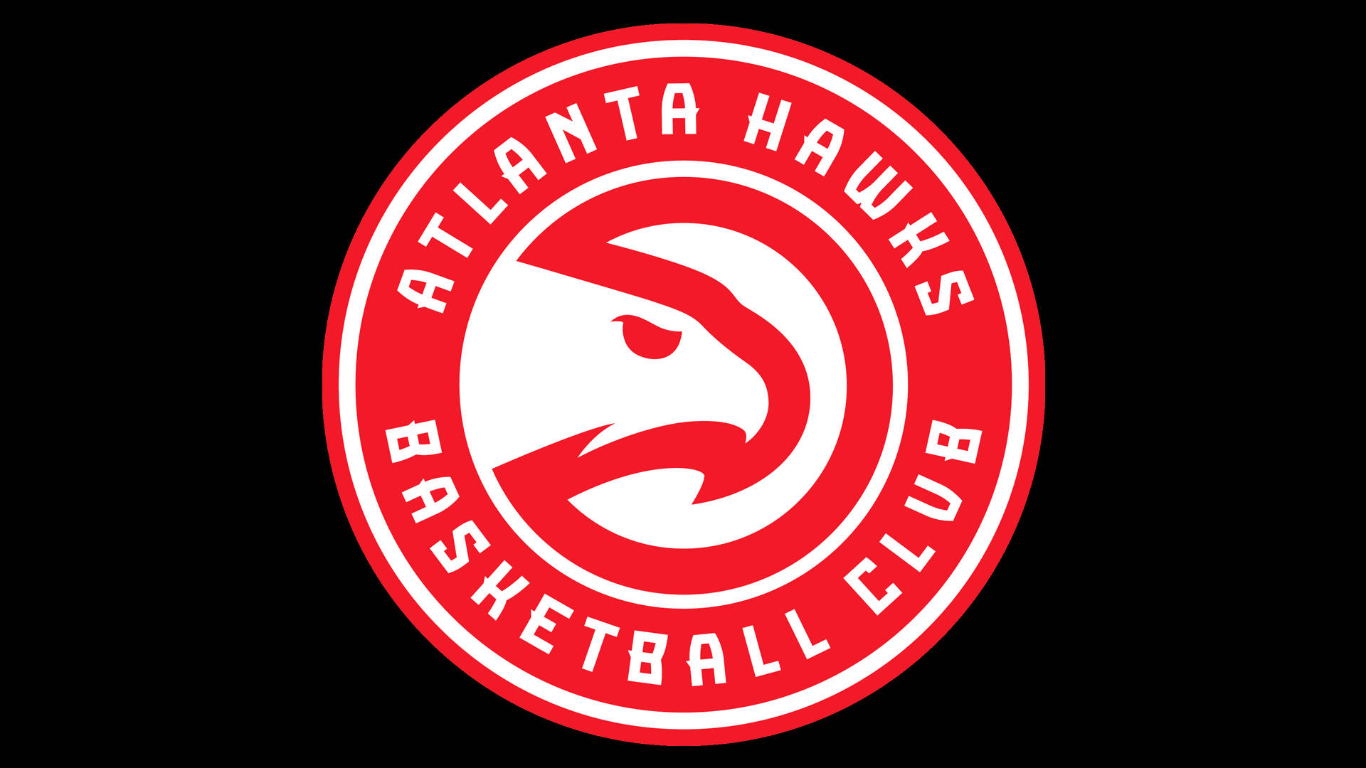 Hawks 桌布 壁紙 — 大膽的紅白亞特蘭大老鷹籃球標誌居中在純黑色背景上。