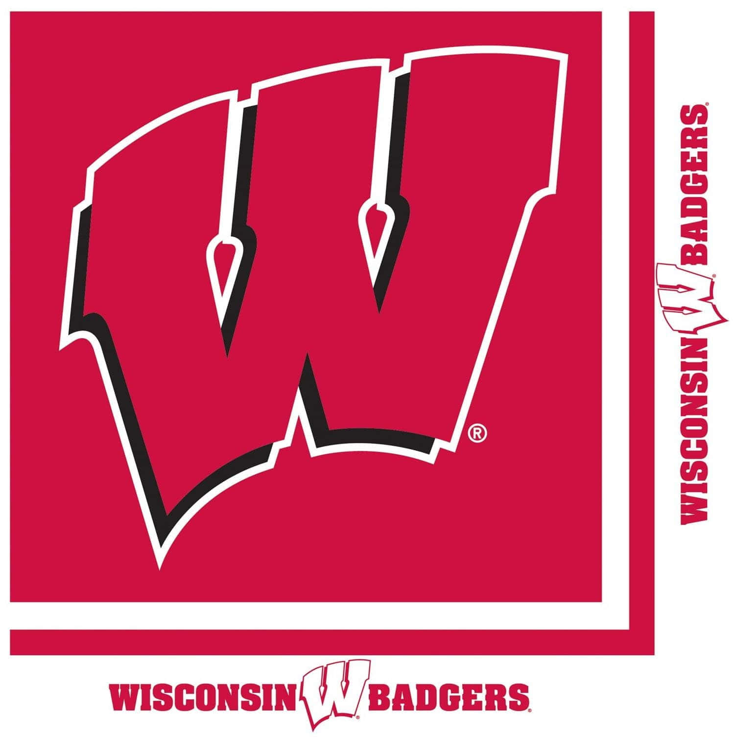 Wisconsin Badgers 桌布 壁紙 — 大膽的紅白威斯康辛獾隊標誌，帶有風格化的W和球隊名稱文字。