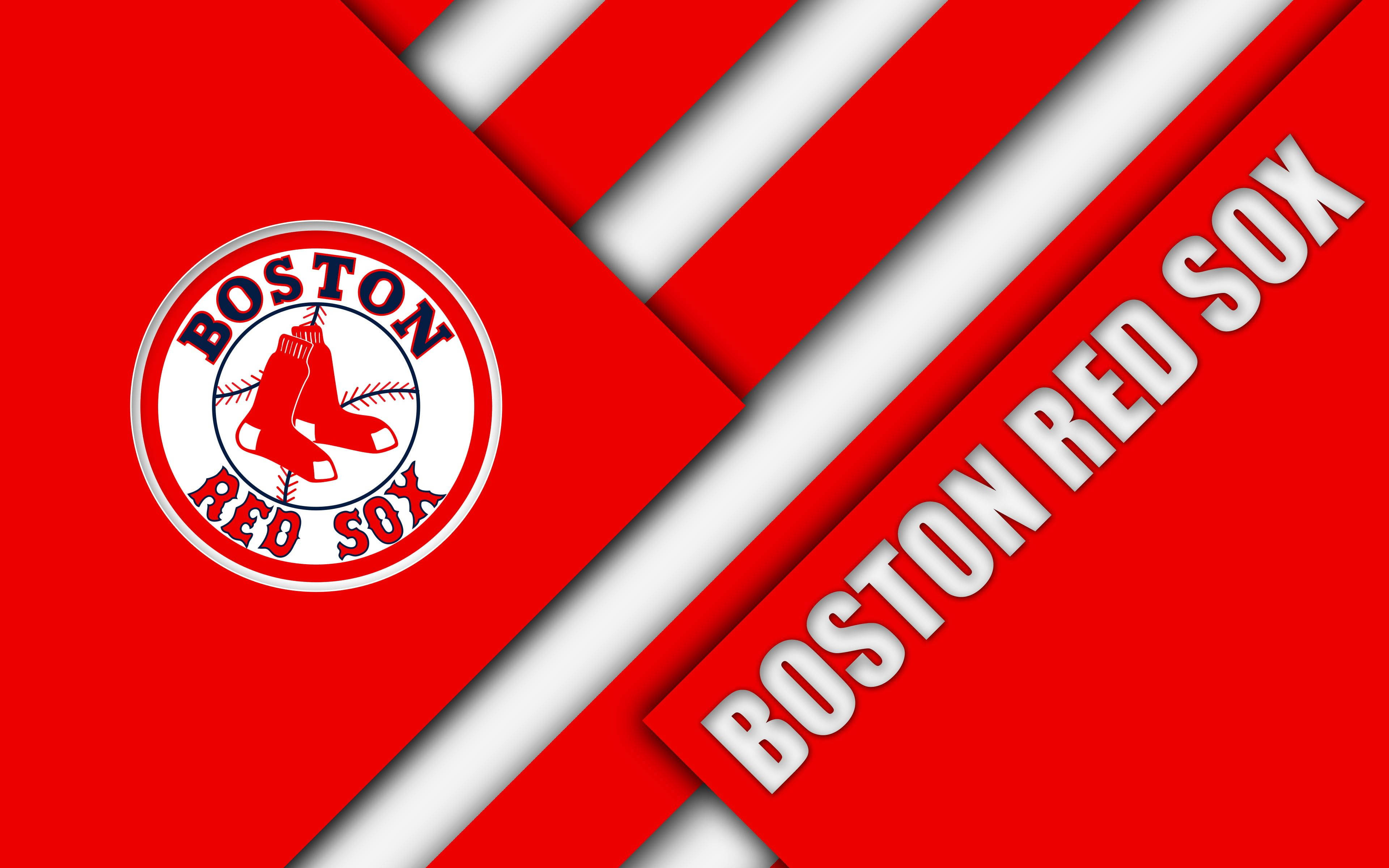 Boston Red Sox 桌布 壁紙 — 大膽的紅白斜紋以清晰的字體展示波士頓紅襪標誌和球隊名稱。