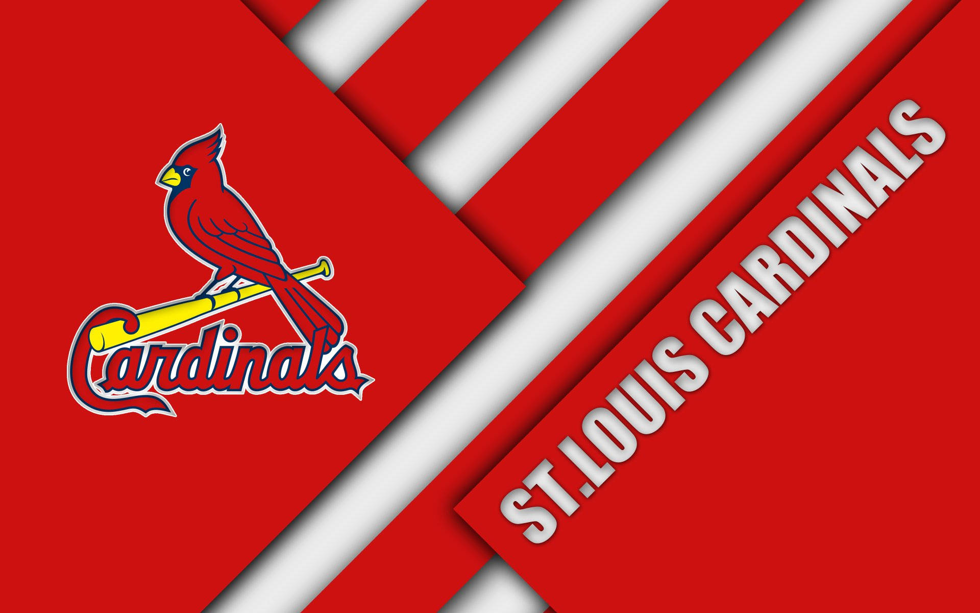 Cardinals 桌布 壁紙 — 大膽的紅白斜紋框住了聖路易紅雀隊的標誌，上面有一隻紅雀棲息在球棒上。