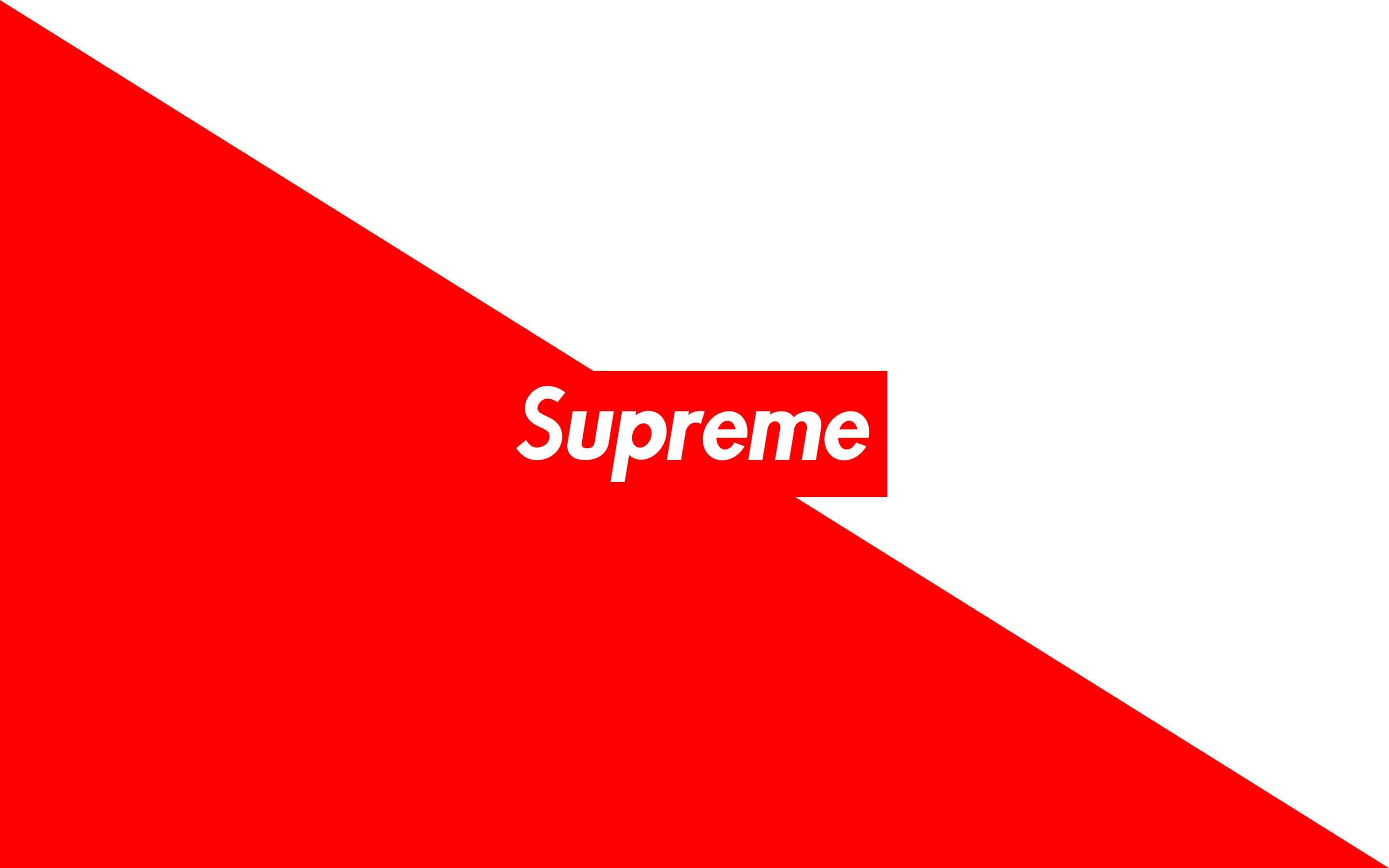 supreme 桌布 壁紙 — 大膽的紅白斜角分割背景，標誌性的Supreme標誌居中在紅色方框中。