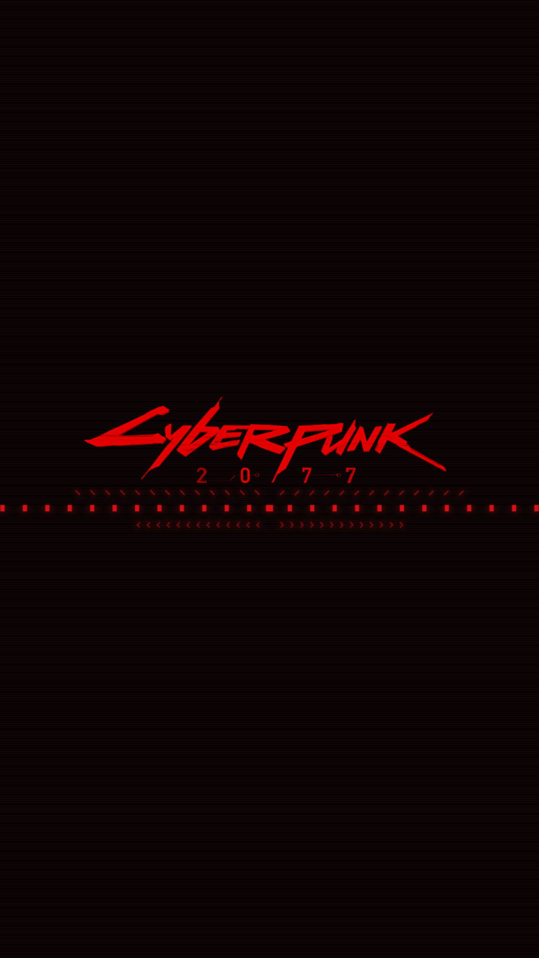 電馭叛客2077 桌布 壁紙 — 大膽的紅色 Cyberpunk 2077 標誌在帶有膠片條紋裝飾的深色紋理背景上發光。