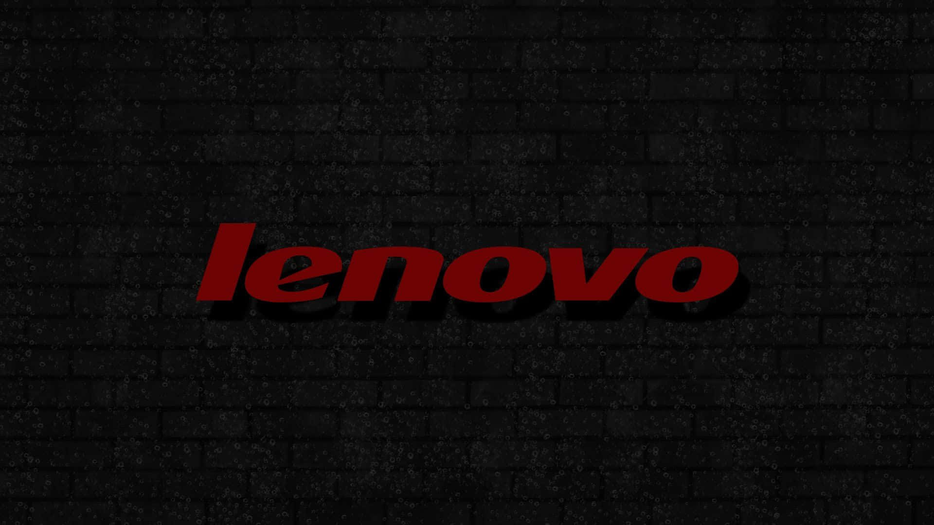 Lenovo 桌布 壁紙 — 大膽的紅色 Lenovo 標誌在帶有紋理的黑色磚牆背景上投射出陰影。