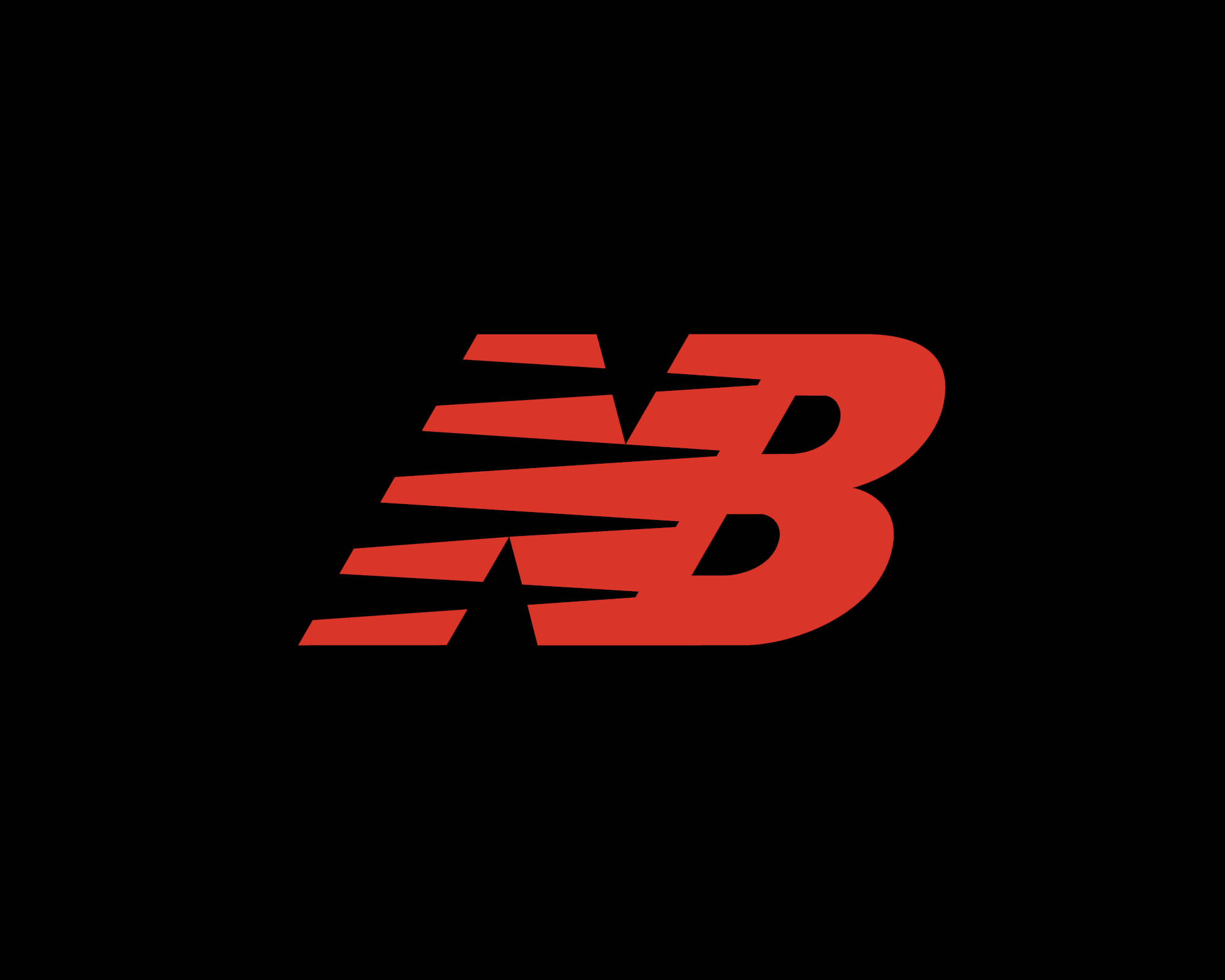 New 桌布 壁紙 — 大膽的紅色 New Balance 標誌，搭配動感條紋，襯托在純黑背景上。