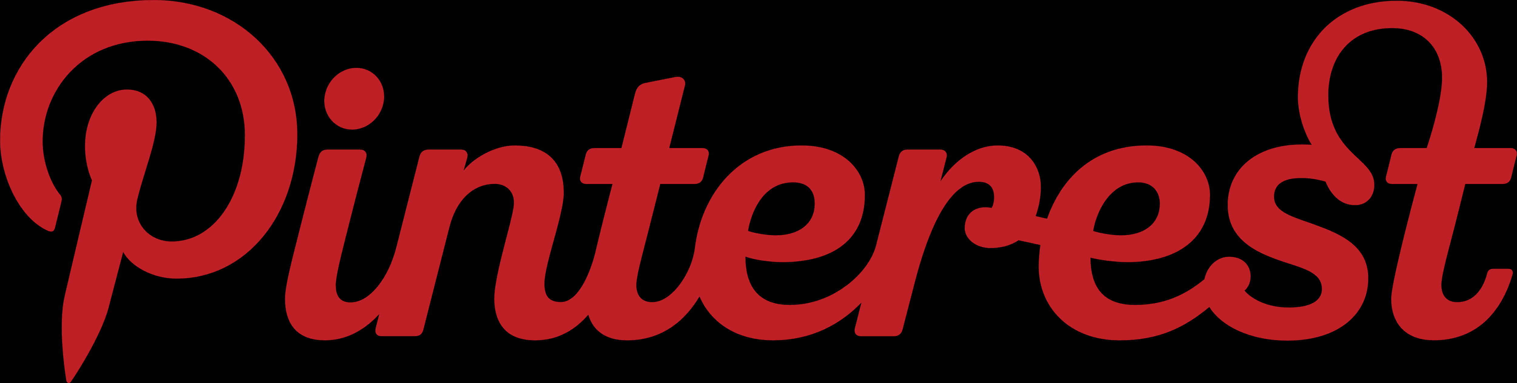 Pinterest Logo 桌布 壁紙 — 大膽的紅色 Pinterest 標誌以草書字體呈現在純黑背景上。