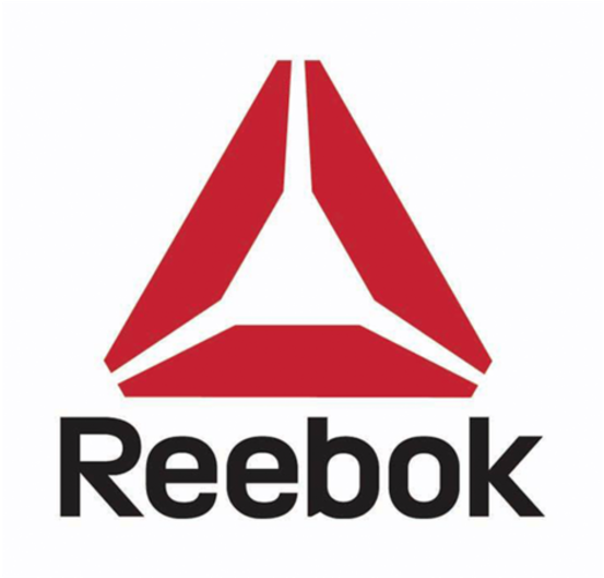 Reebok 桌布 壁紙 — 大膽的紅色 Reebok 標誌，黑色文字，純白背景。