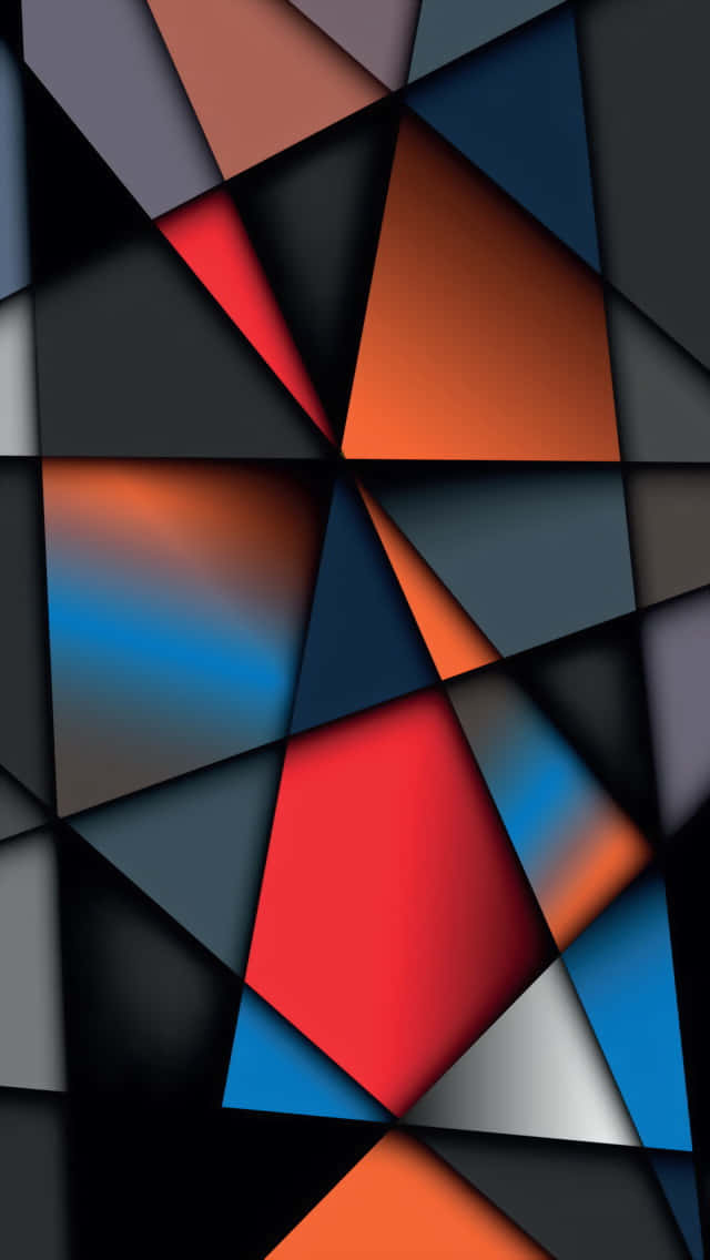 Geometric iPhone 桌布 壁紙 — 大膽的紅色、橙色、藍色和黑色的鮮豔幾何三角形創造出動態的抽象構圖。