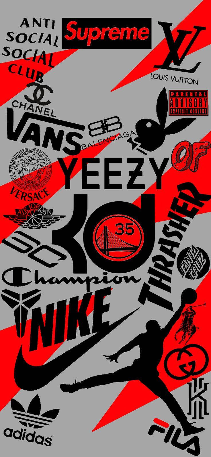 時尚和運動鞋品牌標誌與籃球運動員輪廓的桌布拼貼。 — Nike GIF 壁紙