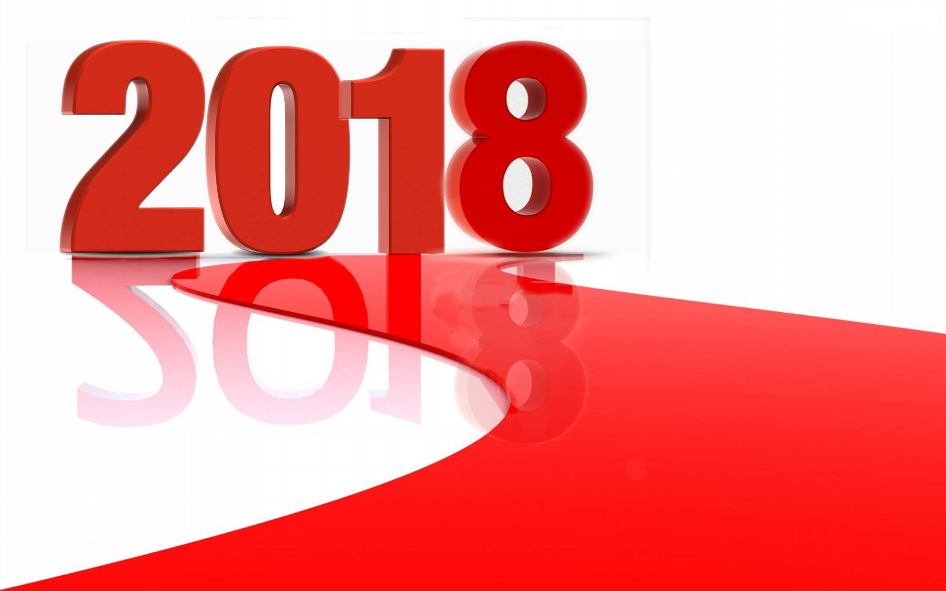 New 桌布 壁紙 — 大膽的紅色3D數字2018在彎曲的紅白表面上投射出光澤反射。