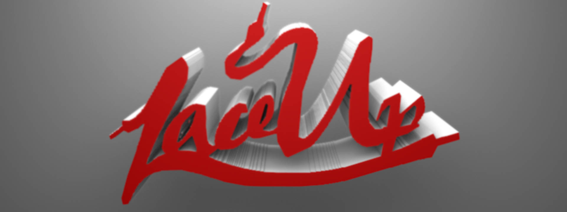 Lace 桌布 壁紙 — 大膽的紅色3D風格文字 'Lace Up' 帶有白色高光，在平滑的灰色漸變背景上脫穎而出。