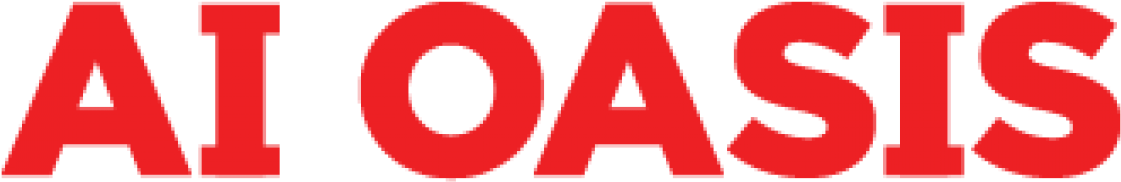 綠洲 桌布 壁紙 — 大膽的紅色AI OASIS文字標誌在黑色背景上格外突出。