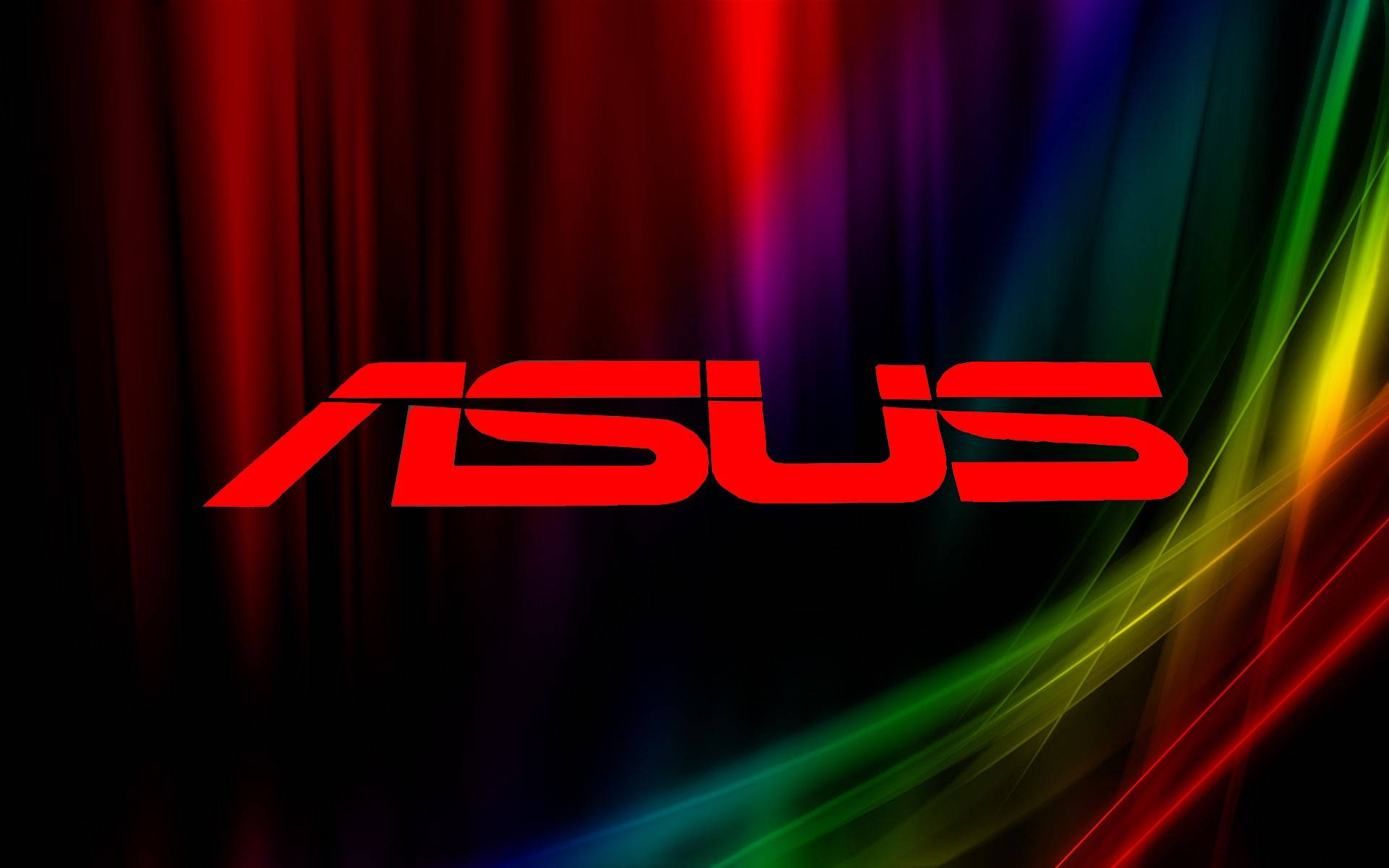 ASUS 桌布 壁紙 — 大膽的紅色ASUS標誌居中，背景為動態彩虹光條。