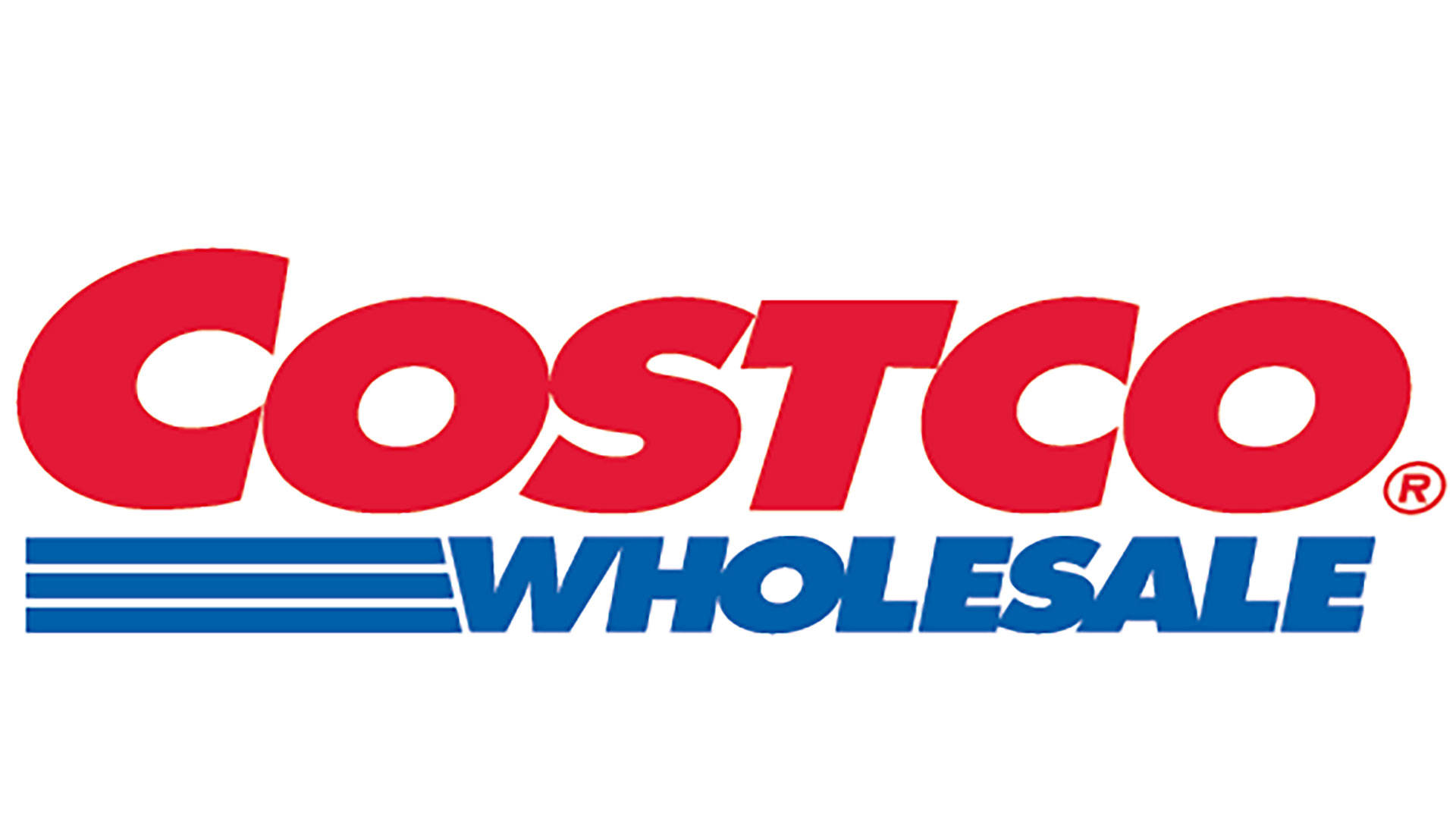 Costco 桌布 壁紙 — 大膽的紅色Costco Wholesale標誌，帶有藍色文字和條紋，在潔白背景上。