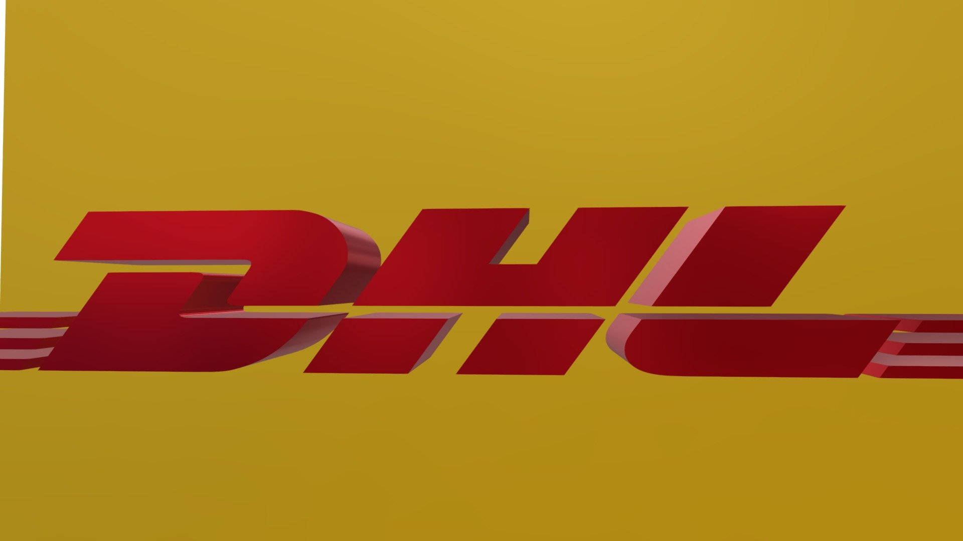 Dhl 桌布 壁紙 — 大膽的紅色DHL標誌，在純芥末黃色背景上具有3D效果。
