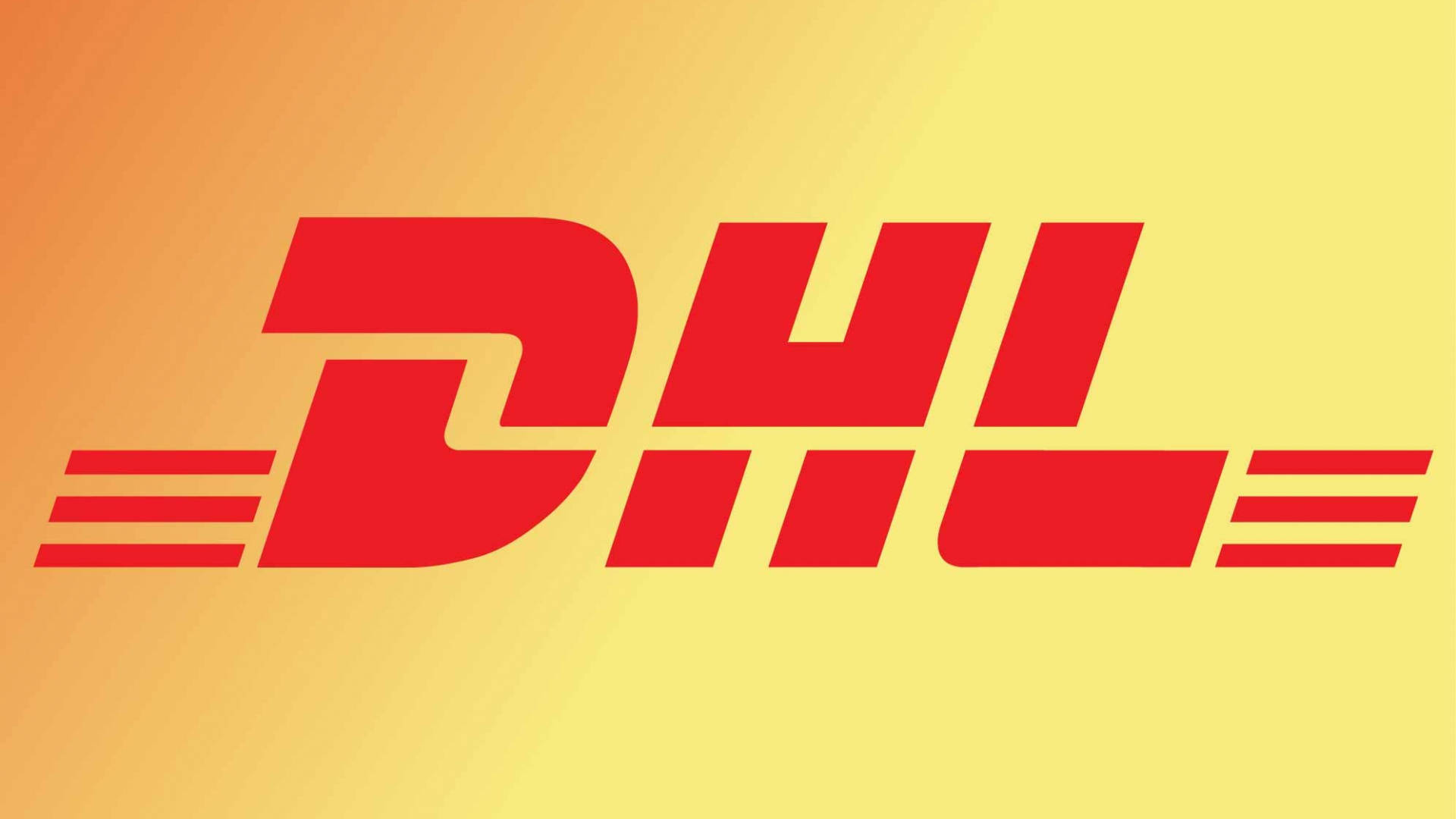 Dhl 桌布 壁紙 — 大膽的紅色DHL標誌居中在溫暖的漸變黃橙色背景上。