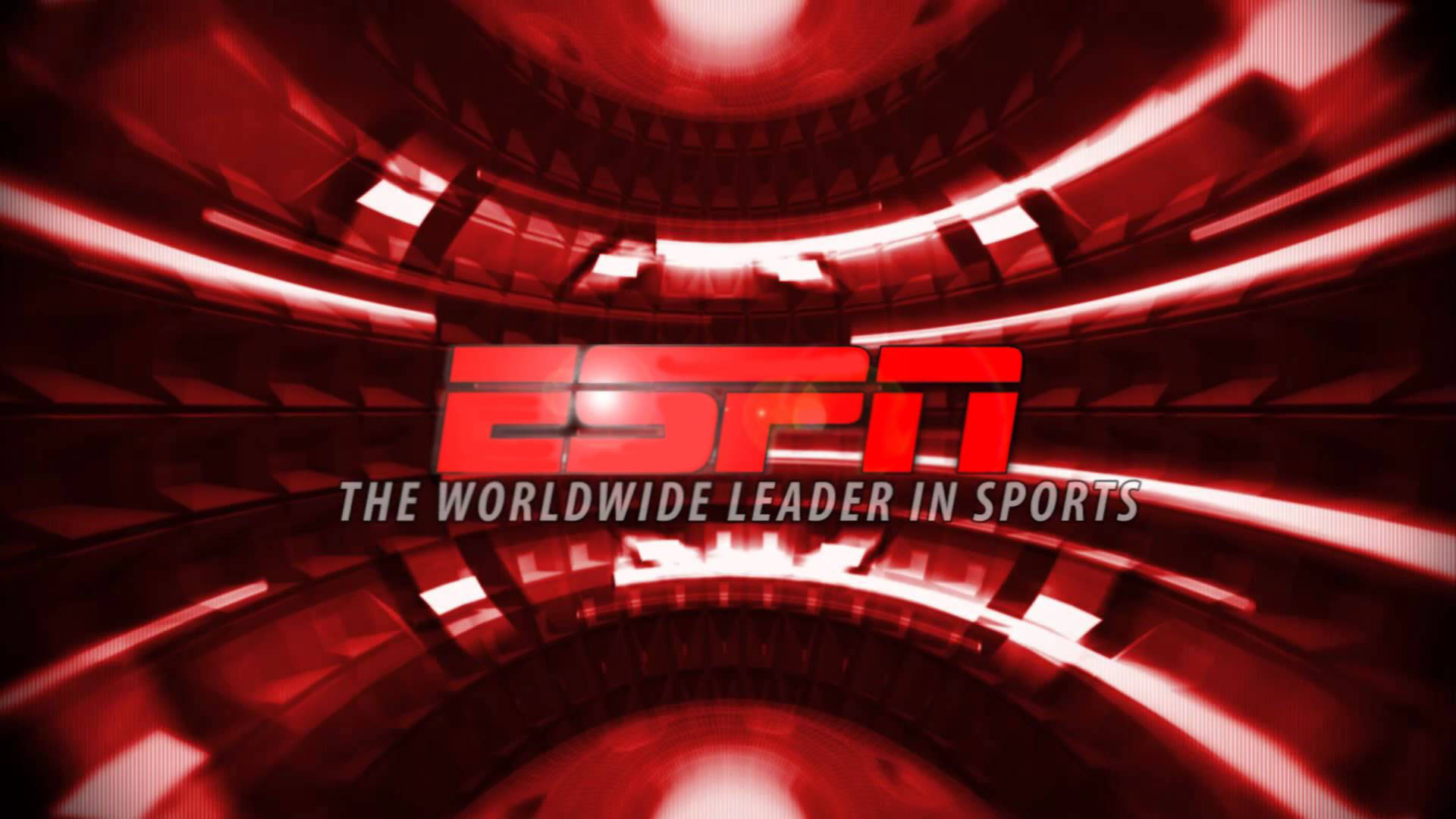 ESPN 桌布 壁紙 — 大膽的紅色ESPN標誌置於未來感隧道中央，帶有發光霓虹條紋和金屬質感。
