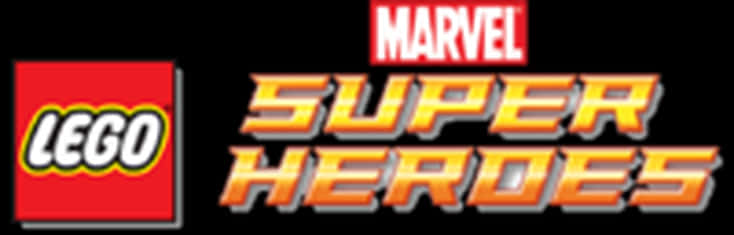 標誌 桌布 壁紙 — 大膽的紅色LEGO標誌旁邊是動態的橙色Marvel Super Heroes文字，帶有金屬光澤。