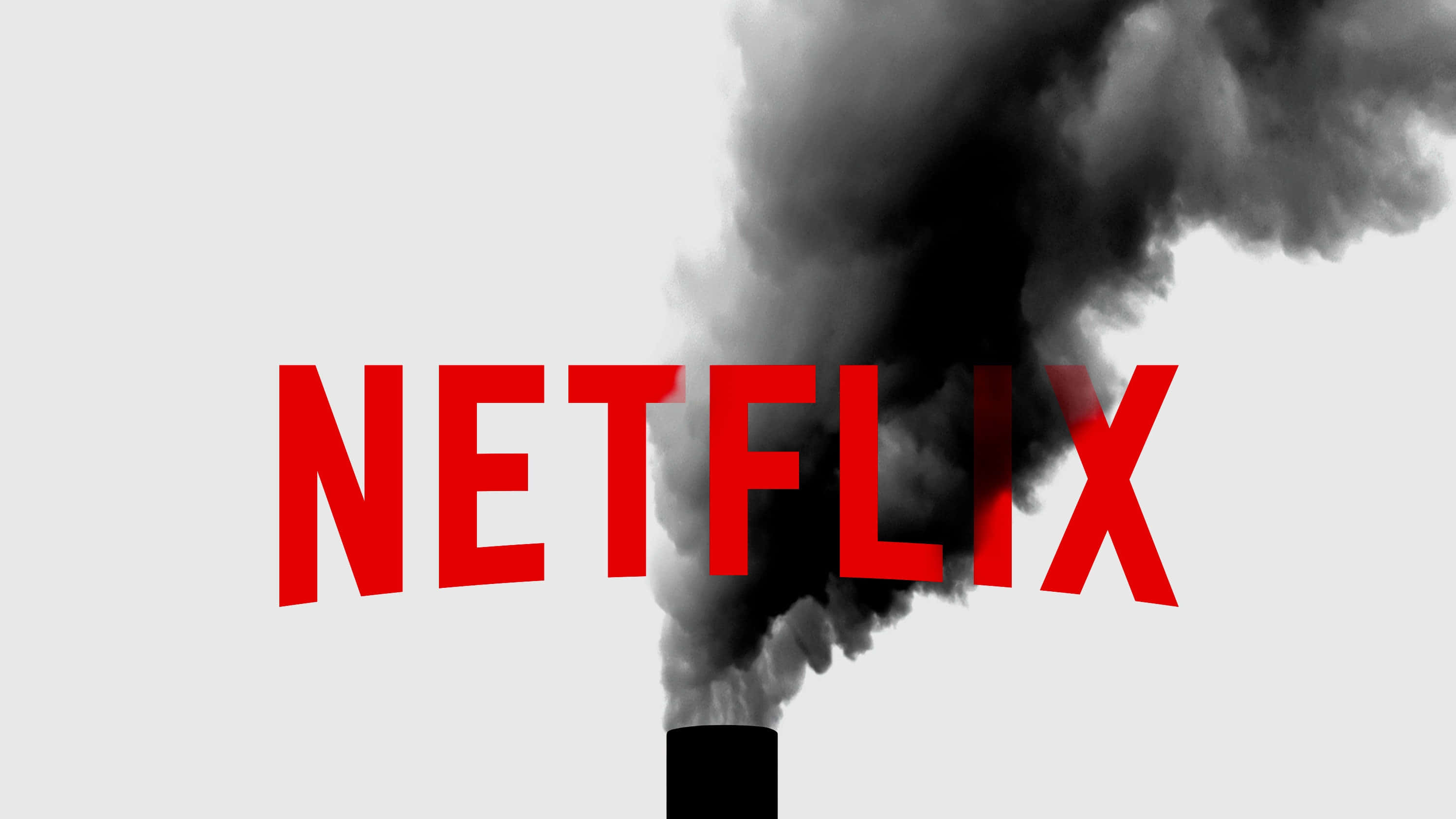 Netflix 桌布 壁紙 — 大膽的紅色Netflix標誌，背後有濃黑煙從煙囪冒出，背景為純灰色。