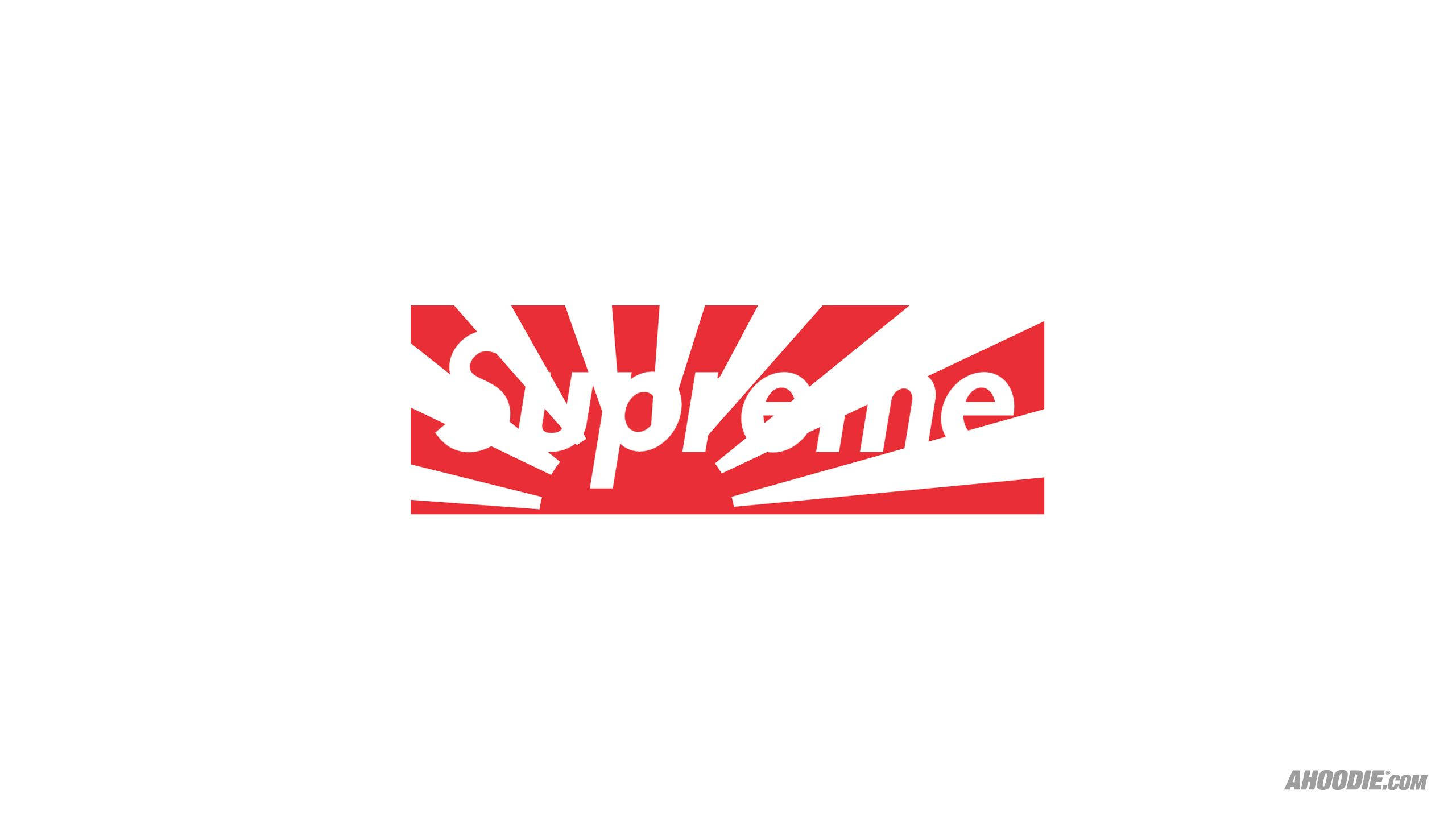 supreme 桌布 壁紙 — 大膽的紅色Supreme標誌，帶有白色文字和太陽光線設計，居中於純白背景上。