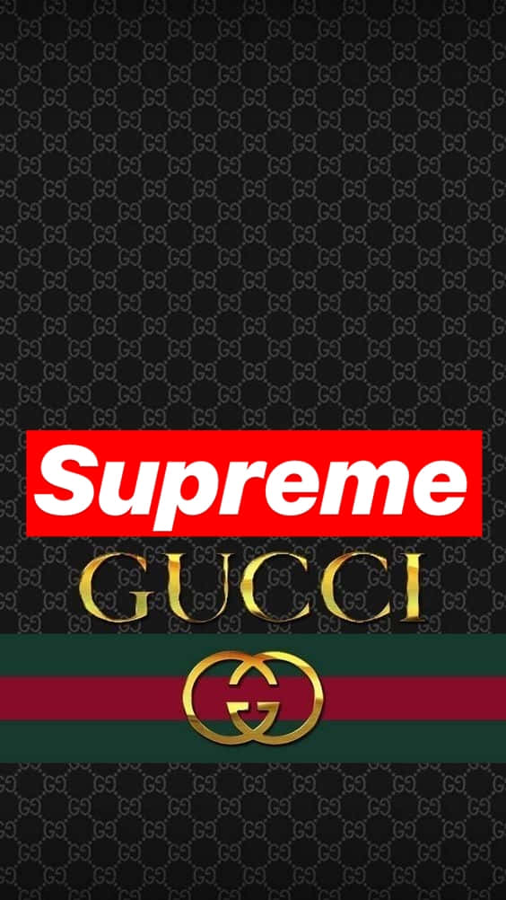 黑色GG字母組合背景上的Supreme和Gucci標誌。 — Gucci GIF 壁紙