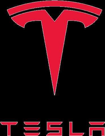 Logo Design 桌布 壁紙 — 大膽的紅色Tesla標誌，帶有風格化的T徽章和品牌名稱，襯托在純黑背景上。