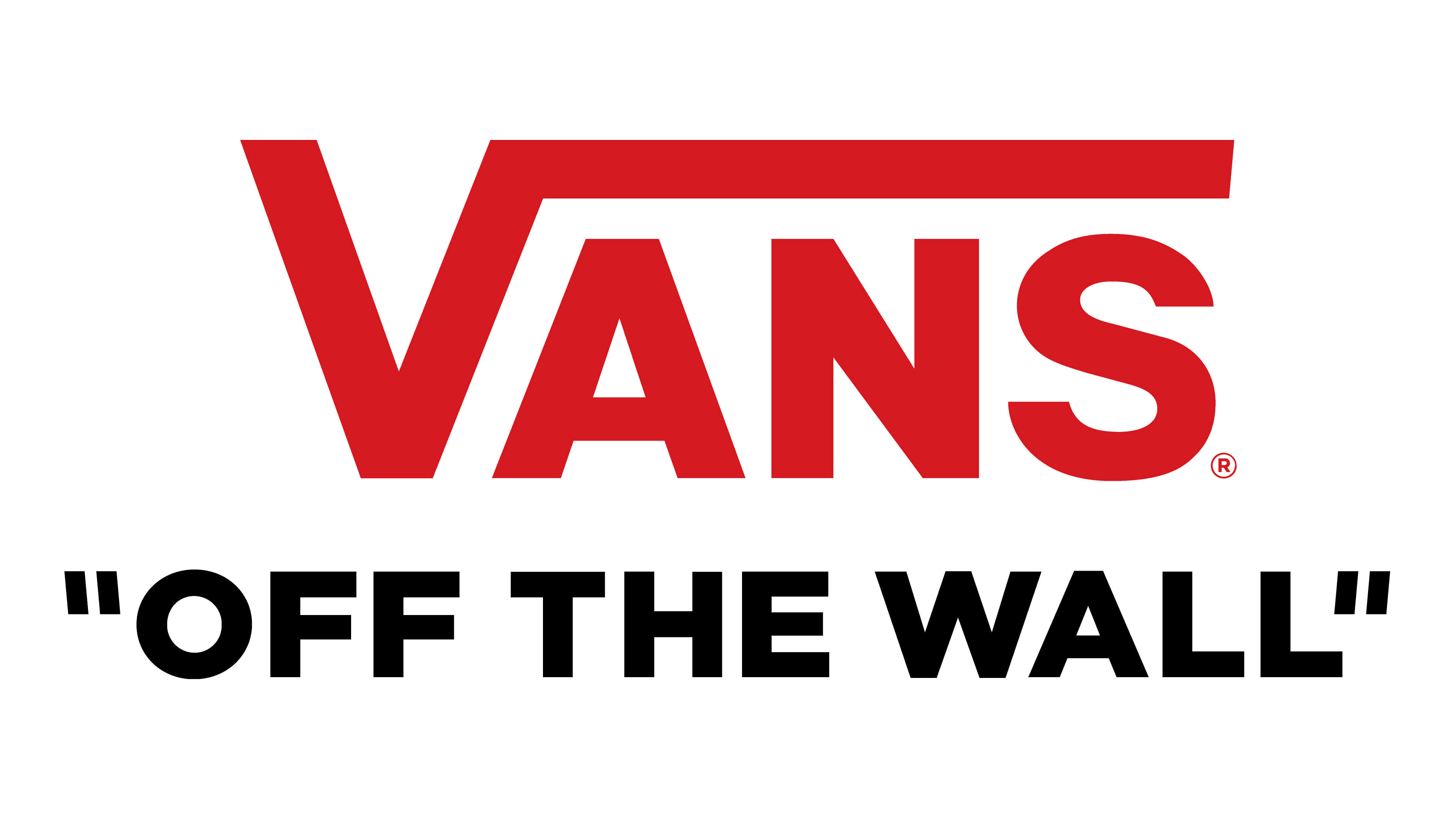 Vans 桌布 壁紙 — 大膽的紅色VANS標誌，帶有黑色「OFF THE WALL」口號，背景為潔白。
