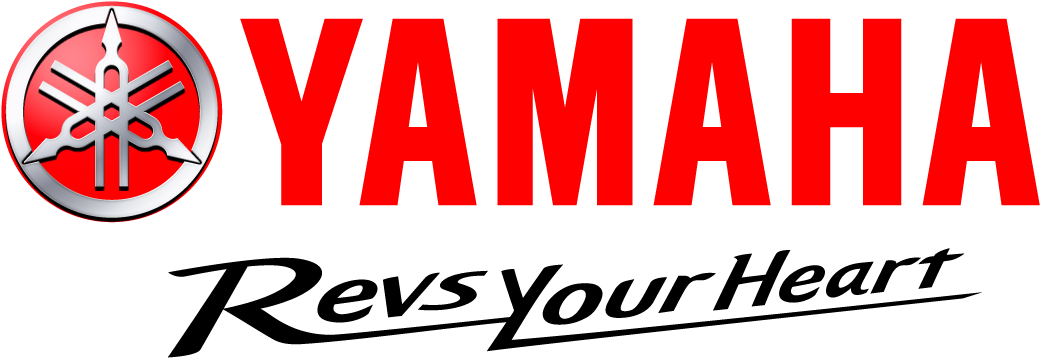 Yamaha Logo 桌布 壁紙 — 大膽的紅色Yamaha標誌，帶有銀色徽章，黑色背景。