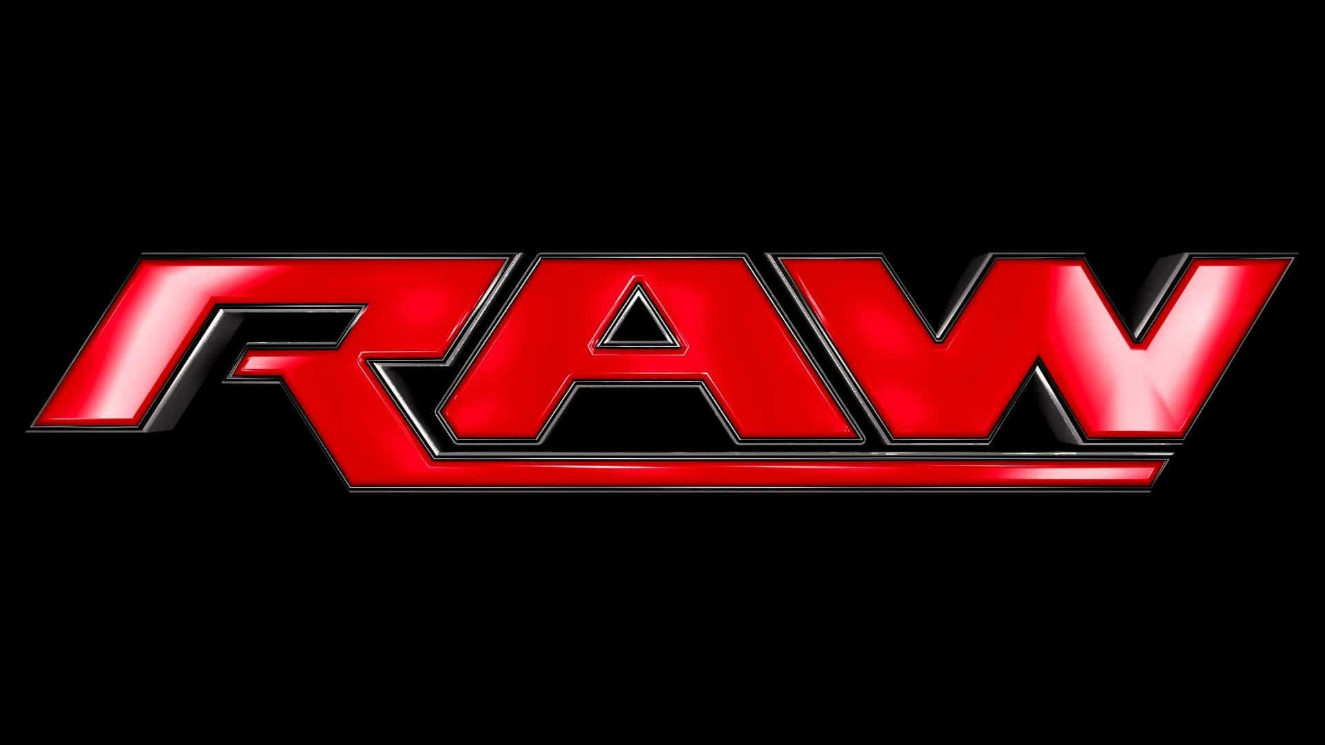 WWE Logo 桌布 壁紙 — 大膽的紅色光澤RAW標誌，帶有黑色金屬飾邊，居中於純黑色背景上。