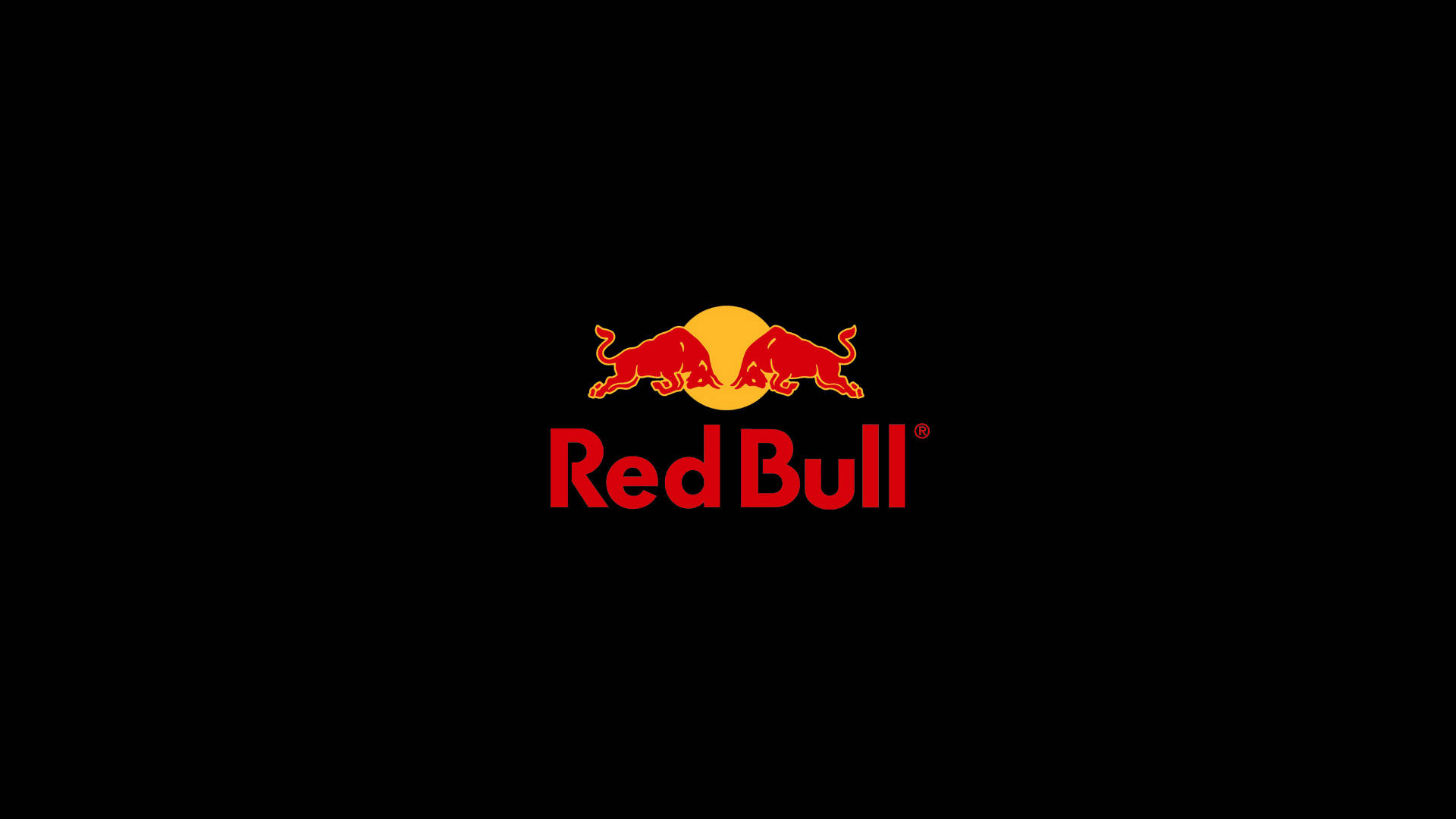 Red Bull 標誌，兩頭紅色公牛在黑色背景上衝向黃色太陽。 — 紅牛F1 壁紙