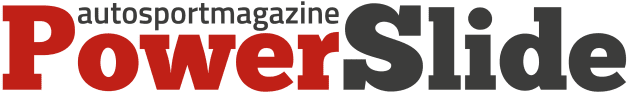 標誌 桌布 壁紙 — 大膽的紅色和灰色「PowerSlide」標誌，上方有較小灰色字體的「autosportmagazine」文字。