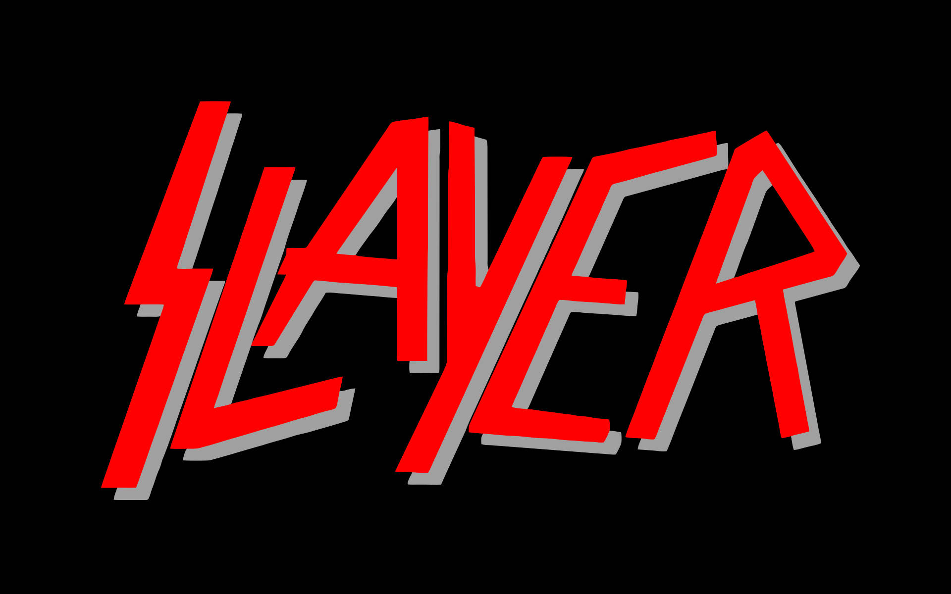 殺手 桌布 壁紙 — 大膽的紅色和灰色 Slayer 標誌，邊緣呈鋸齒狀，在純黑色背景上脫穎而出。