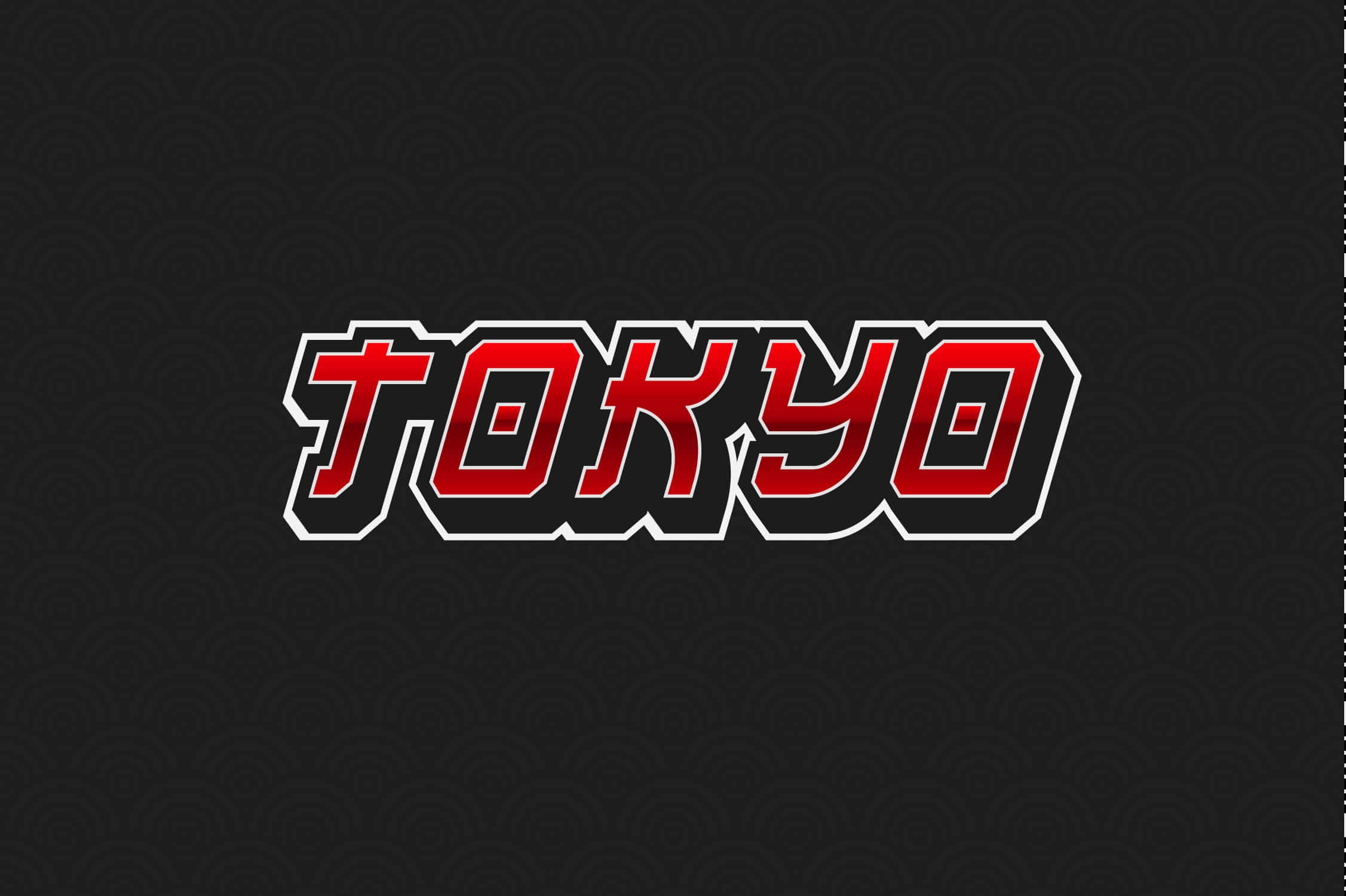 日式審美桌面 桌布 壁紙 — 大膽的紅色和白色「TOKYO」文字，邊緣銳利，在紋理黑色背景上發光。