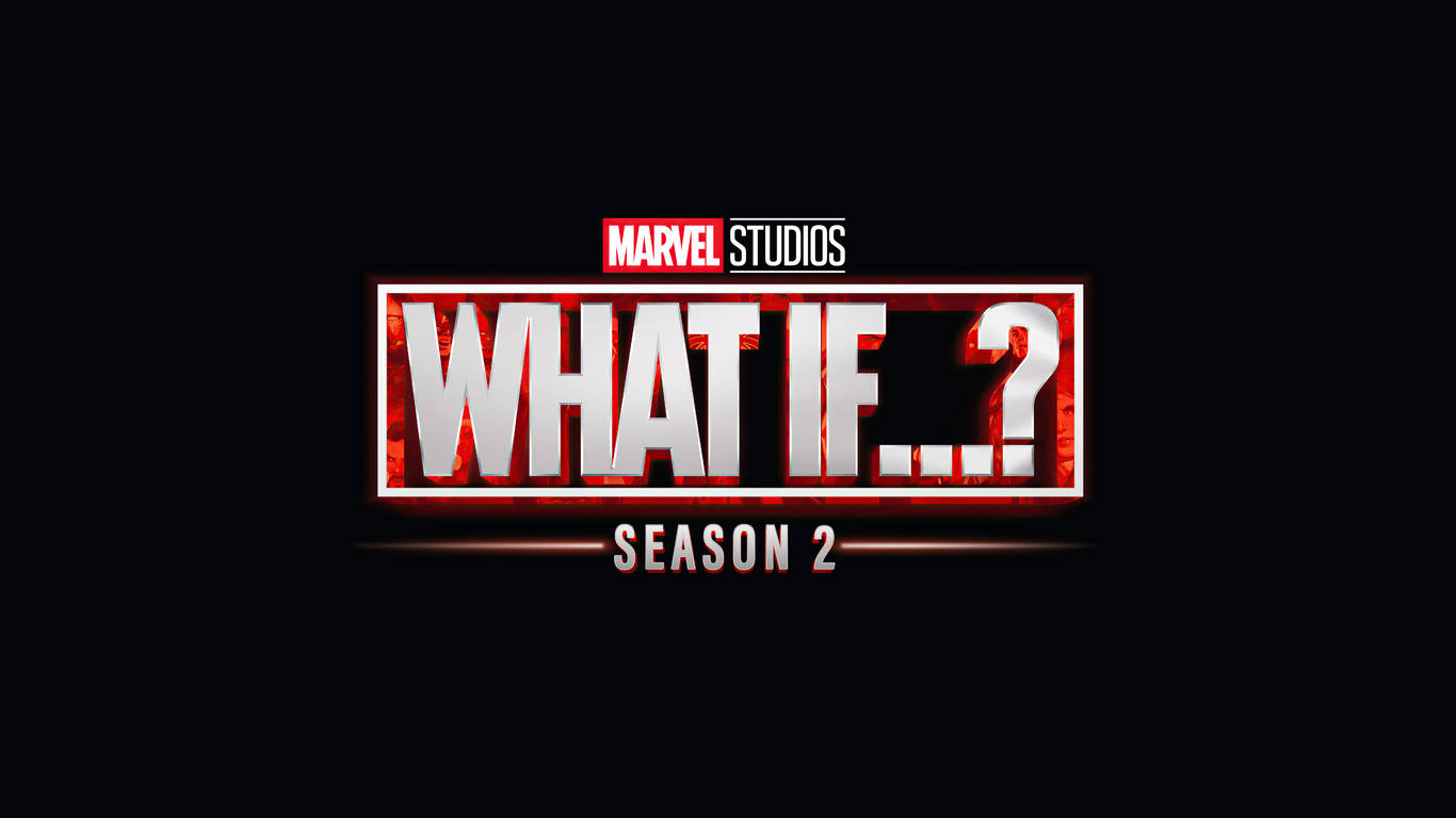漫威 桌布 壁紙 — 大膽的紅色和白色「WHAT IF...？」標題標誌，用於Marvel Studios第二季，背景為黑色。