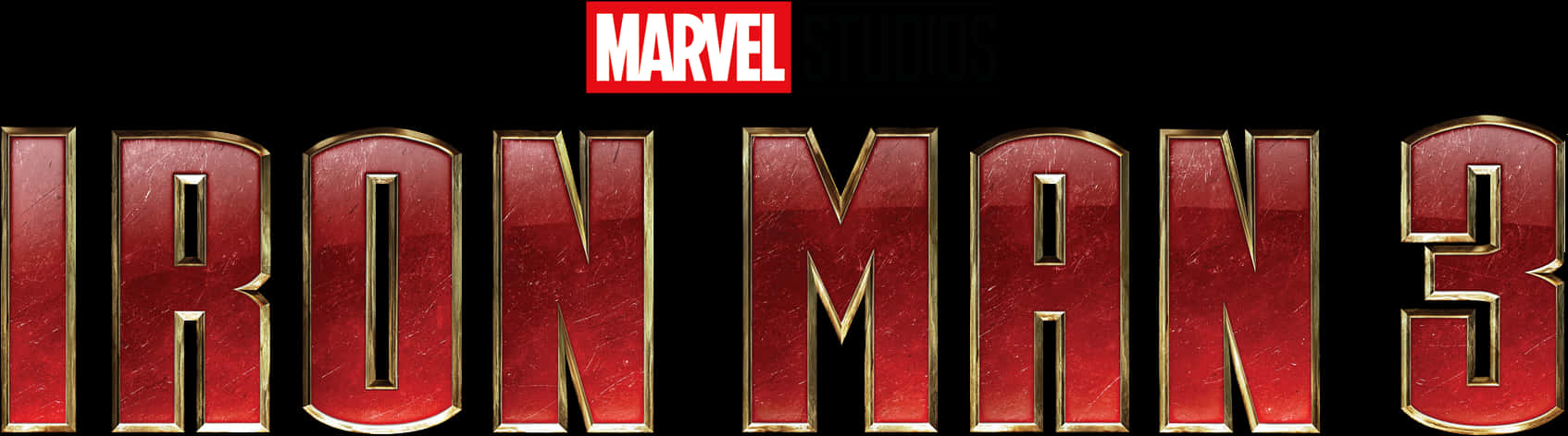 標誌 桌布 壁紙 — 大膽的紅色和金色「鋼鐵人3」標題，帶有Marvel Studios標誌，背景為黑色。