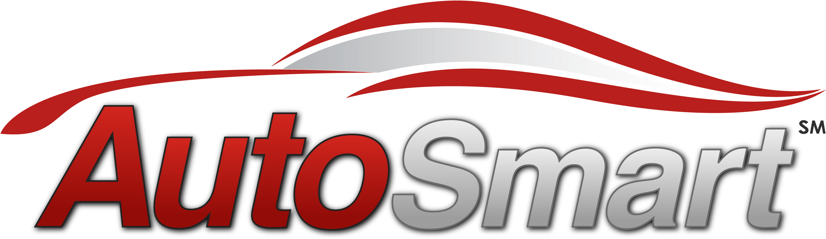 Company Logo 桌布 壁紙 — 大膽的紅色和銀色「AutoSmart」標誌，帶有流暢的弧線，在黑色背景上喚起汽車的輪廓。
