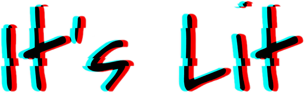 Glitch Effect 桌布 壁紙 — 大膽的紅色和青色3D文字在帶有故障邊緣的純黑色背景上顯示「It's Lit」。