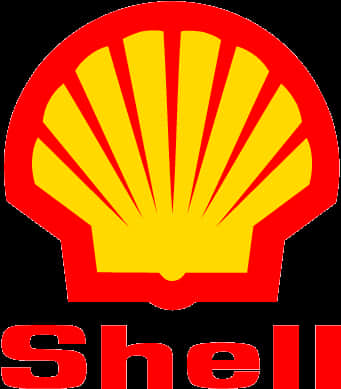 貝殼 桌布 壁紙 — 大膽的紅色和黃色Shell標誌，帶有標誌性的扇貝形狀和下方的品牌名稱。