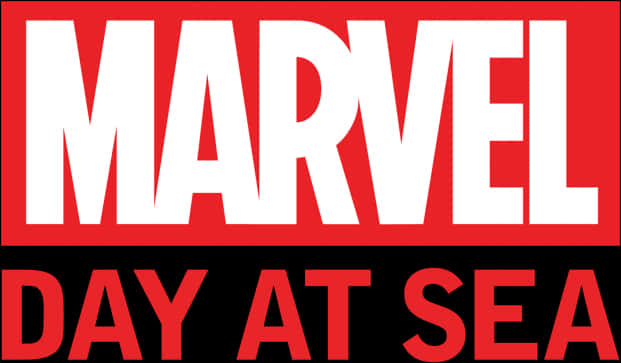漫威 桌布 壁紙 — 大膽的紅色和黑色Marvel標誌，黑色背景上有白色文字「MARVEL」和紅色文字「DAY AT SEA」。
