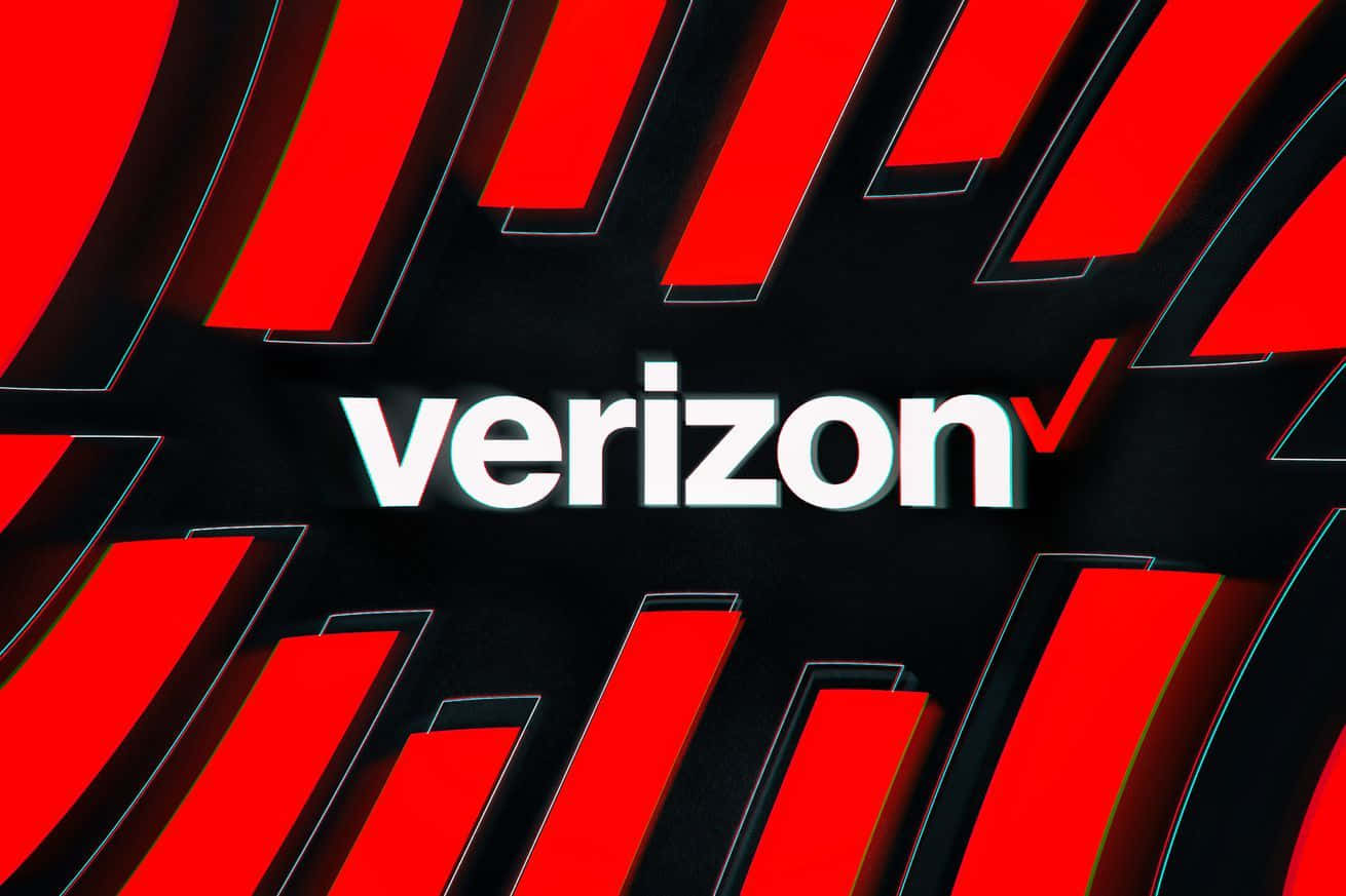 威訊 桌布 壁紙 — 大膽的紅色和黑色幾何形狀在白色Verizon標誌後方向外輻射，帶有微妙的色差效果。