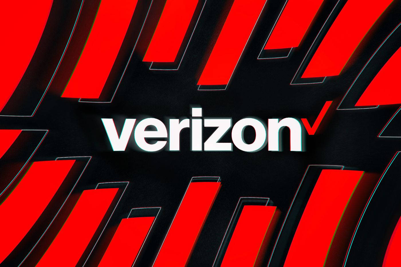 Verizon 桌布 壁紙 — 大膽的紅色和黑色幾何形狀從白色Verizon標誌向外輻射，背景為深色。