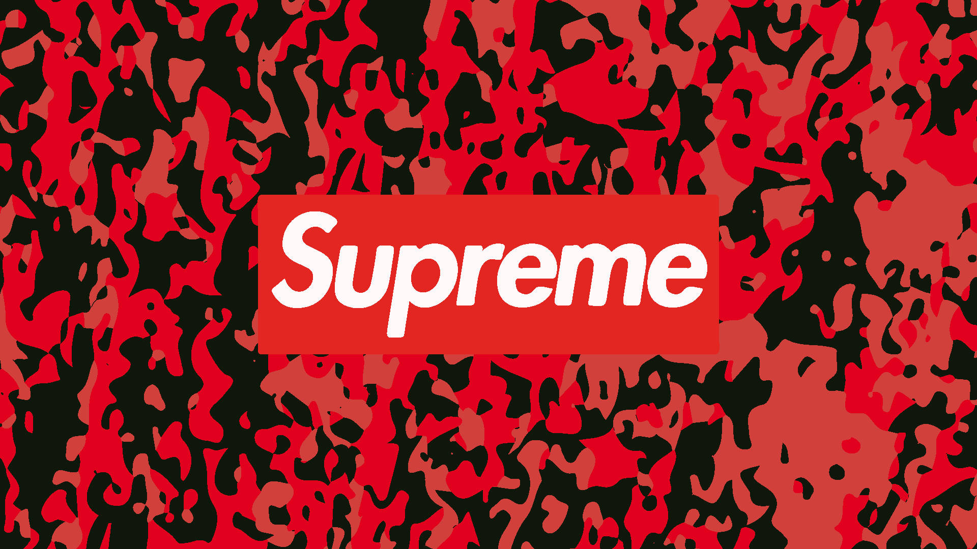 帶有白色Supreme標誌的紅色和黑色迷彩背景。 — Valorant Logo 壁紙