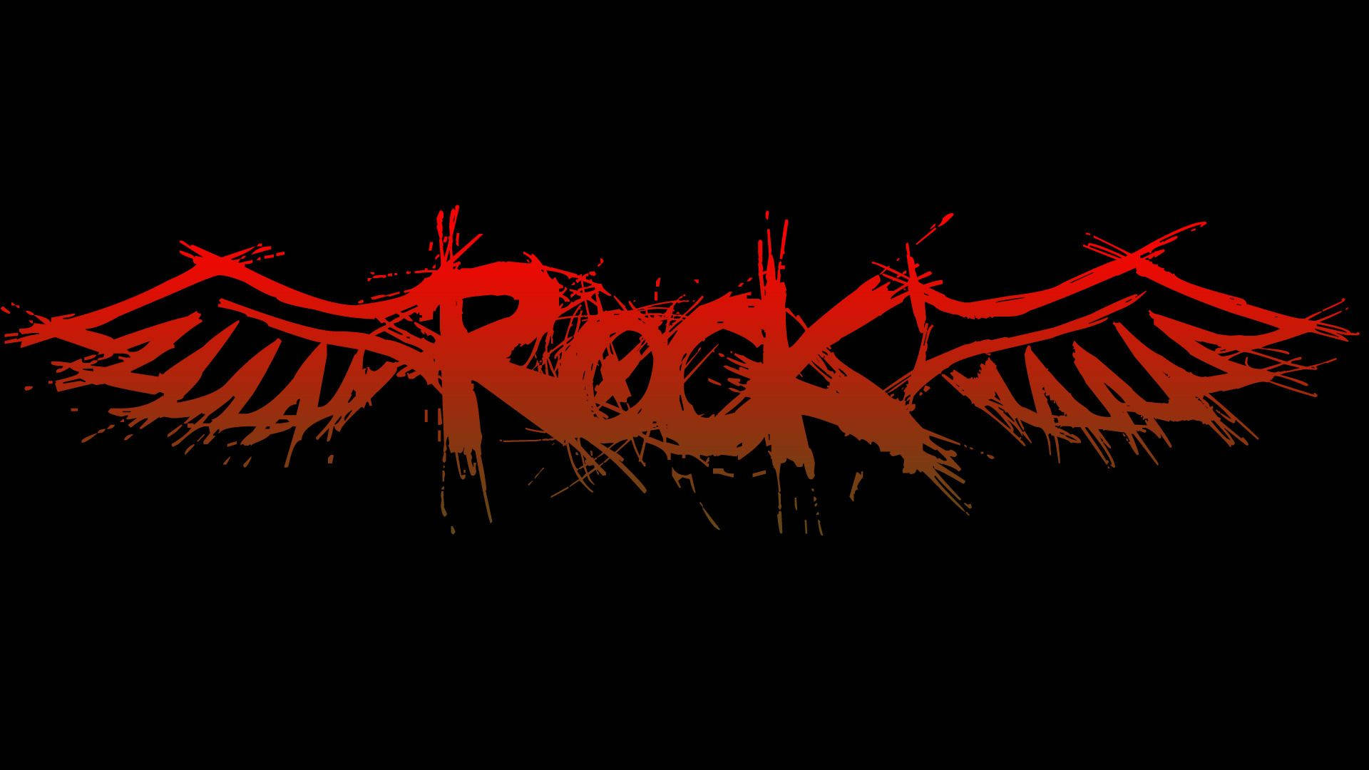Rock 桌布 壁紙 — 大膽的紅色塗鴉風格 'ROCK' 文字，帶有翼狀筆觸，襯托在鮮明的黑色背景上。