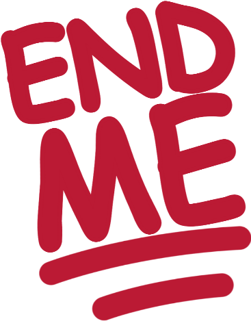 Discord 桌布 壁紙 — 大膽的紅色塗鴉風格文字，在 stark 黑色背景上寫著「END ME」。