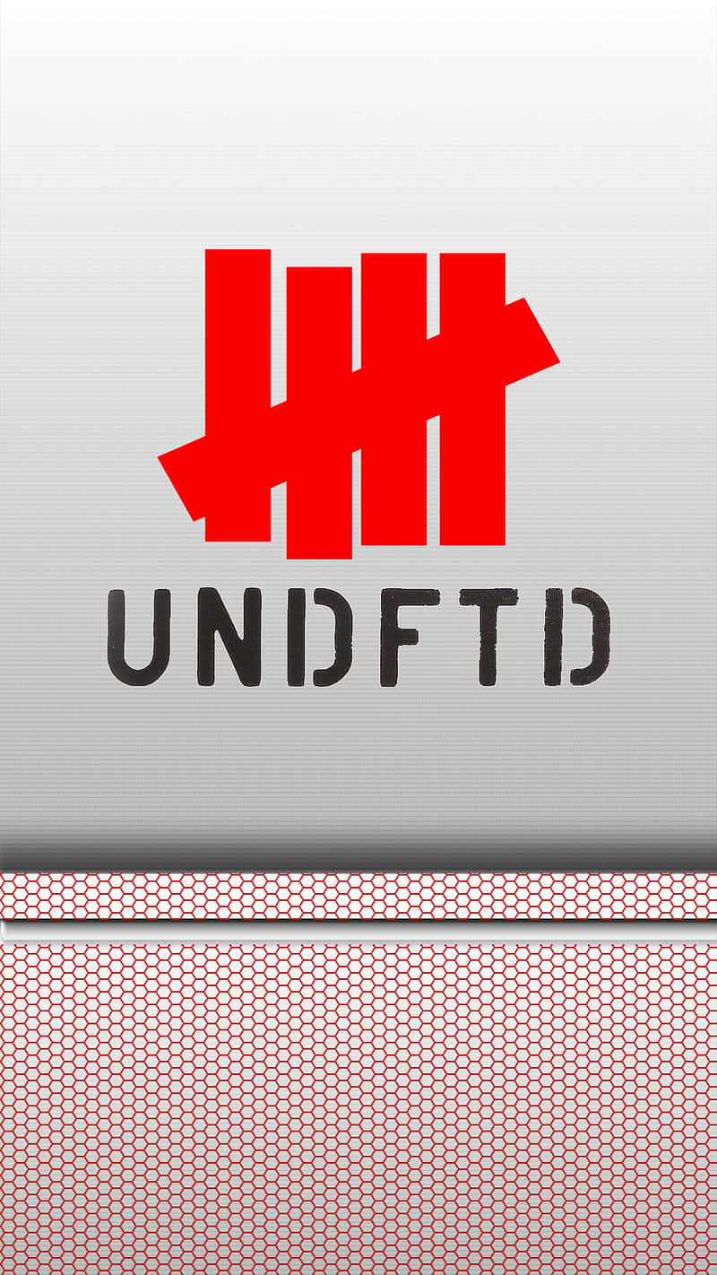 Sneaker 桌布 壁紙 — 大膽的紅色抽象標誌和「UNIDFTID」文字，金屬銀色背景，下部為六邊形圖案。