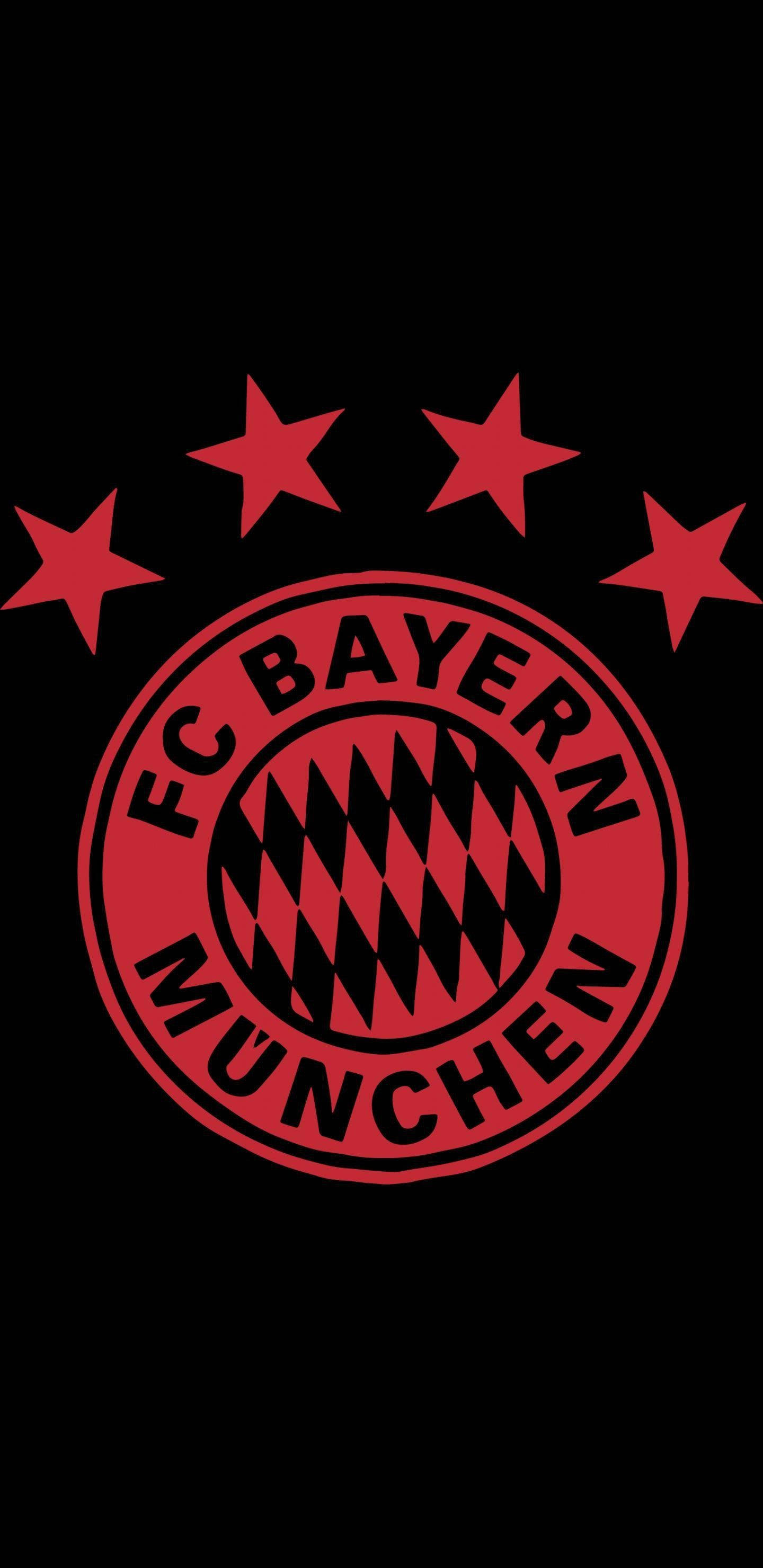 Bayern 桌布 壁紙 — 大膽的紅色拜仁慕尼黑會徽，在純黑背景上帶有四顆星。