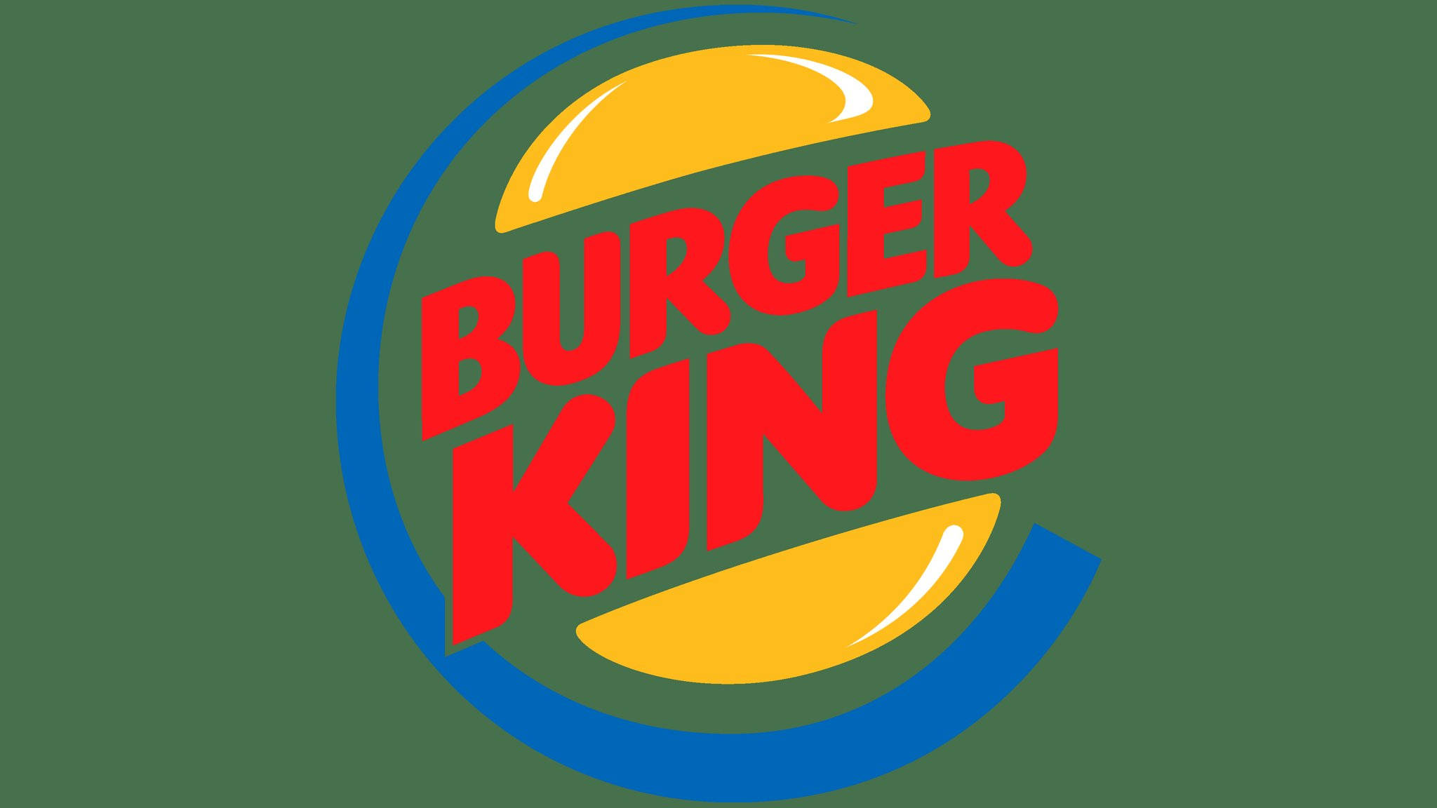 Burger 桌布 壁紙 — 大膽的紅色漢堡王標誌，黃色麵包和藍色拱門在純綠色背景上。