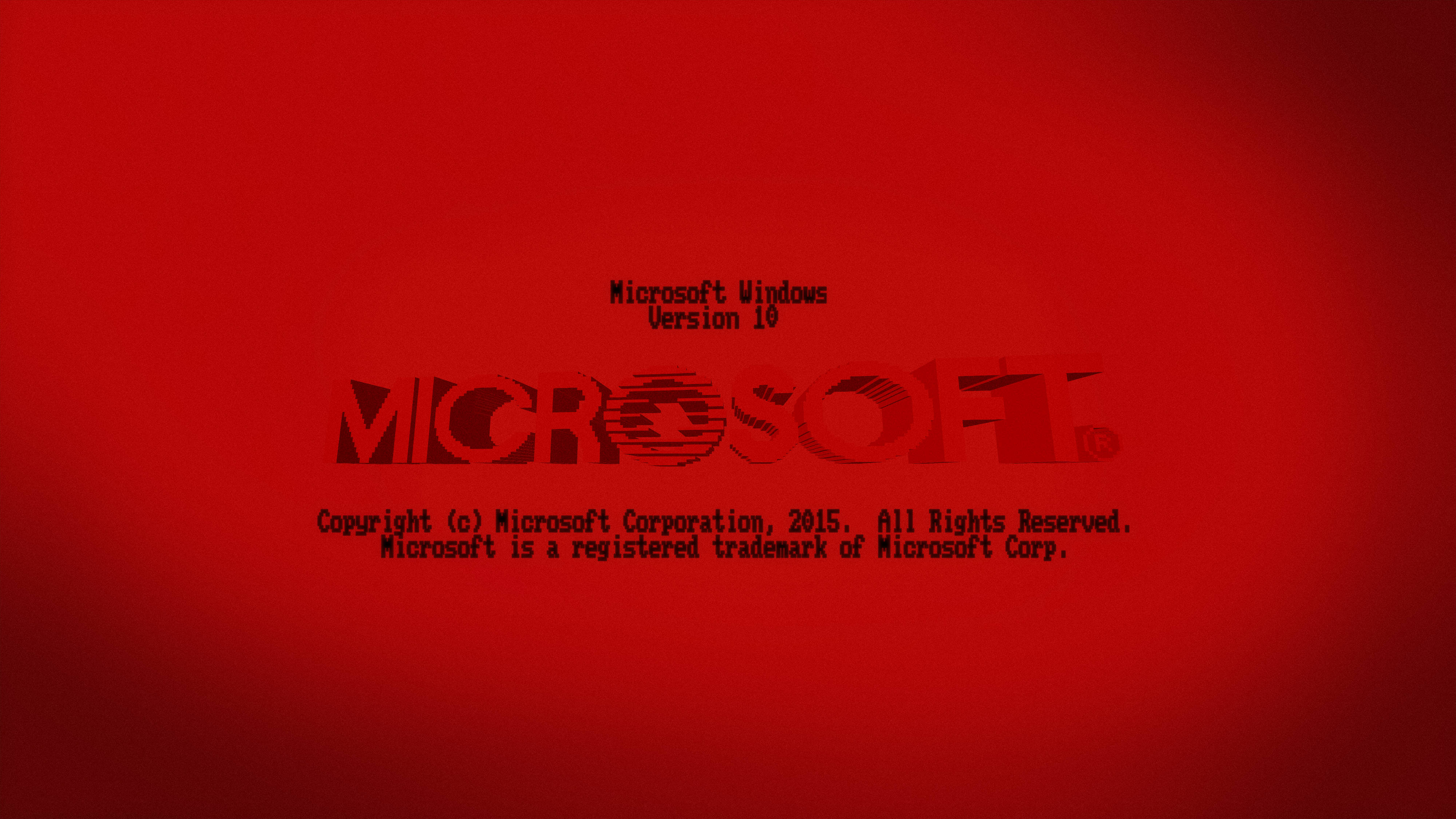 Windows 10 高畫質 桌布 壁紙 — 大膽的紅色漸變背景，帶有Microsoft標誌和Windows 10版權文字，以黑色顯示。