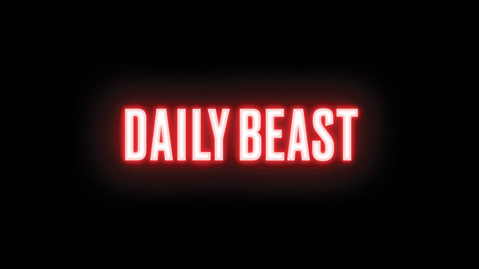 霓虹燈 桌布 壁紙 — 大膽的紅色發光霓虹燈文字 daily beast 居中顯示在純黑色背景上。