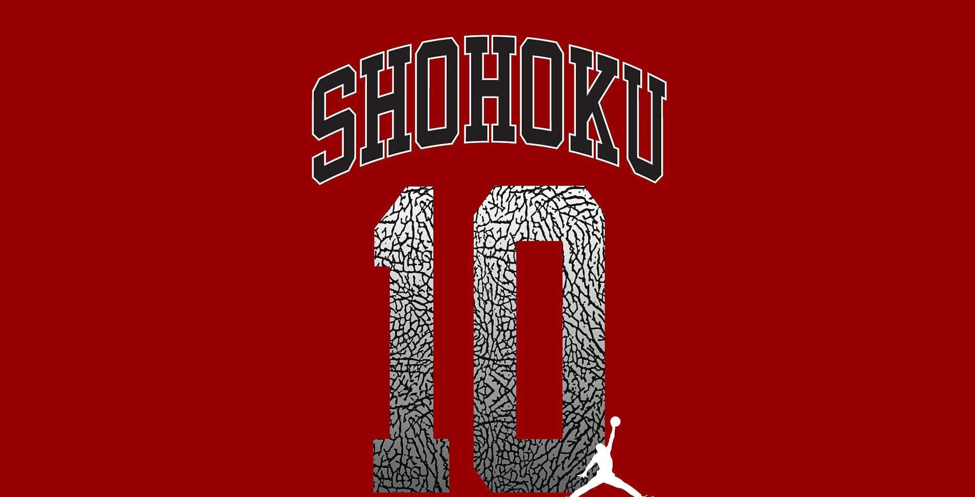 灌籃高手 桌布 壁紙 — 大膽的紅色背景，帶有「SHOHOKU」和數字「10」，採用裂紋灰色紋理，下方有白色Jumpman標誌。