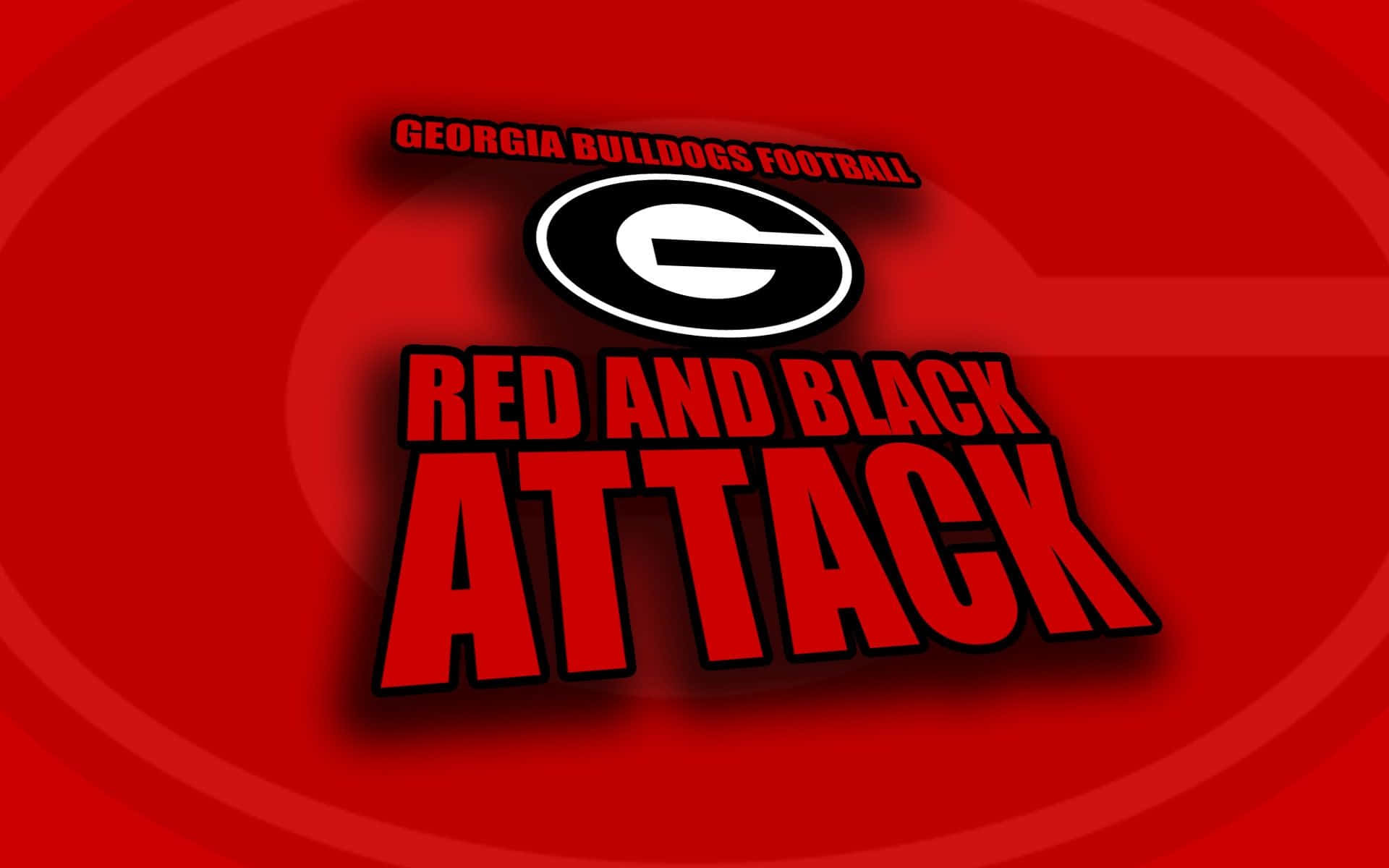 49ers 桌布 壁紙 — 大膽的紅色背景，帶有喬治亞鬥牛犬足球標誌和「Red and Black Attack」文字，以引人注目的3D風格呈現。
